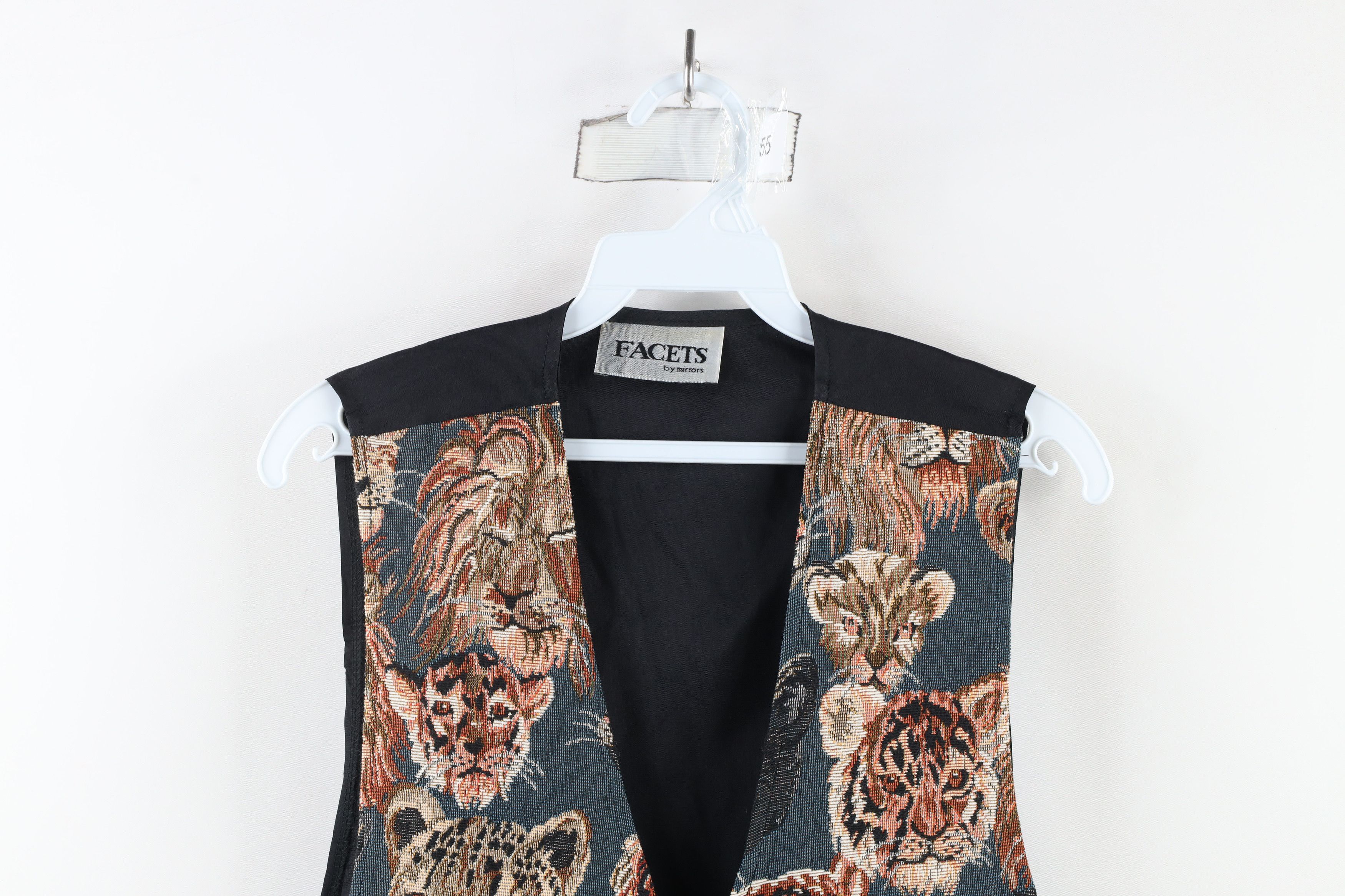 Vintage Vintage 90s Streetwear Needlepoint Big Cat Tie Back Vest USA Size M / US 6-8 / IT 42-44 - 2 Thumbnail