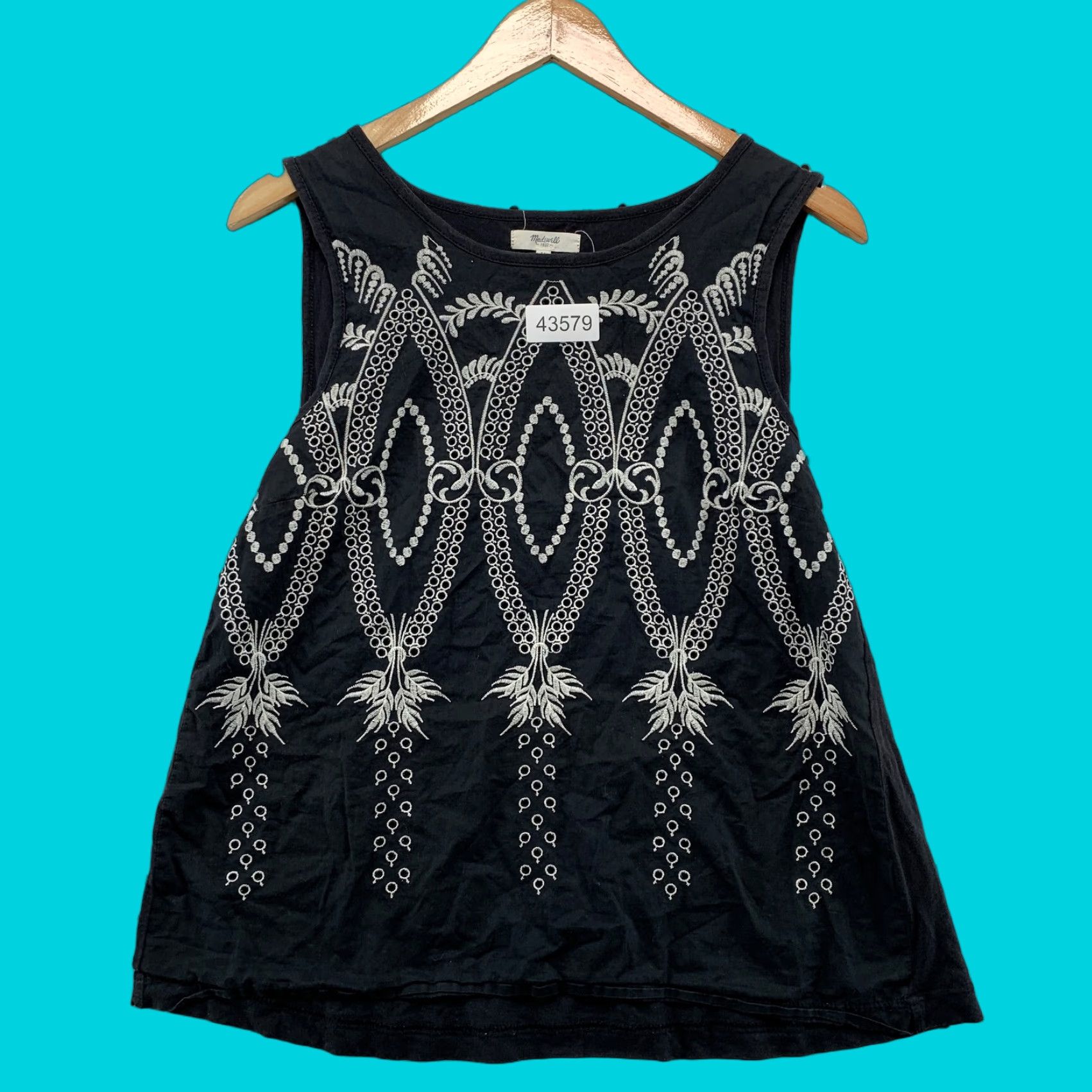 Madewell Madewell Embroidered Tank Top Womens Medium Black Sleeveless Cotton Casual Spring Summer Size M / US 6-8 / IT 42-44 - 1 Thumbnail