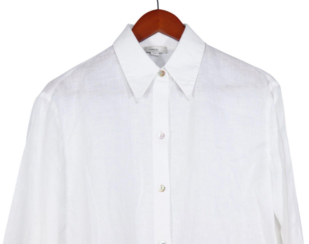 Vince Vince Medium White Long Sleeve Button Up Shirt Linen Blouse Size M / US 6-8 / IT 42-44 - 9 Thumbnail
