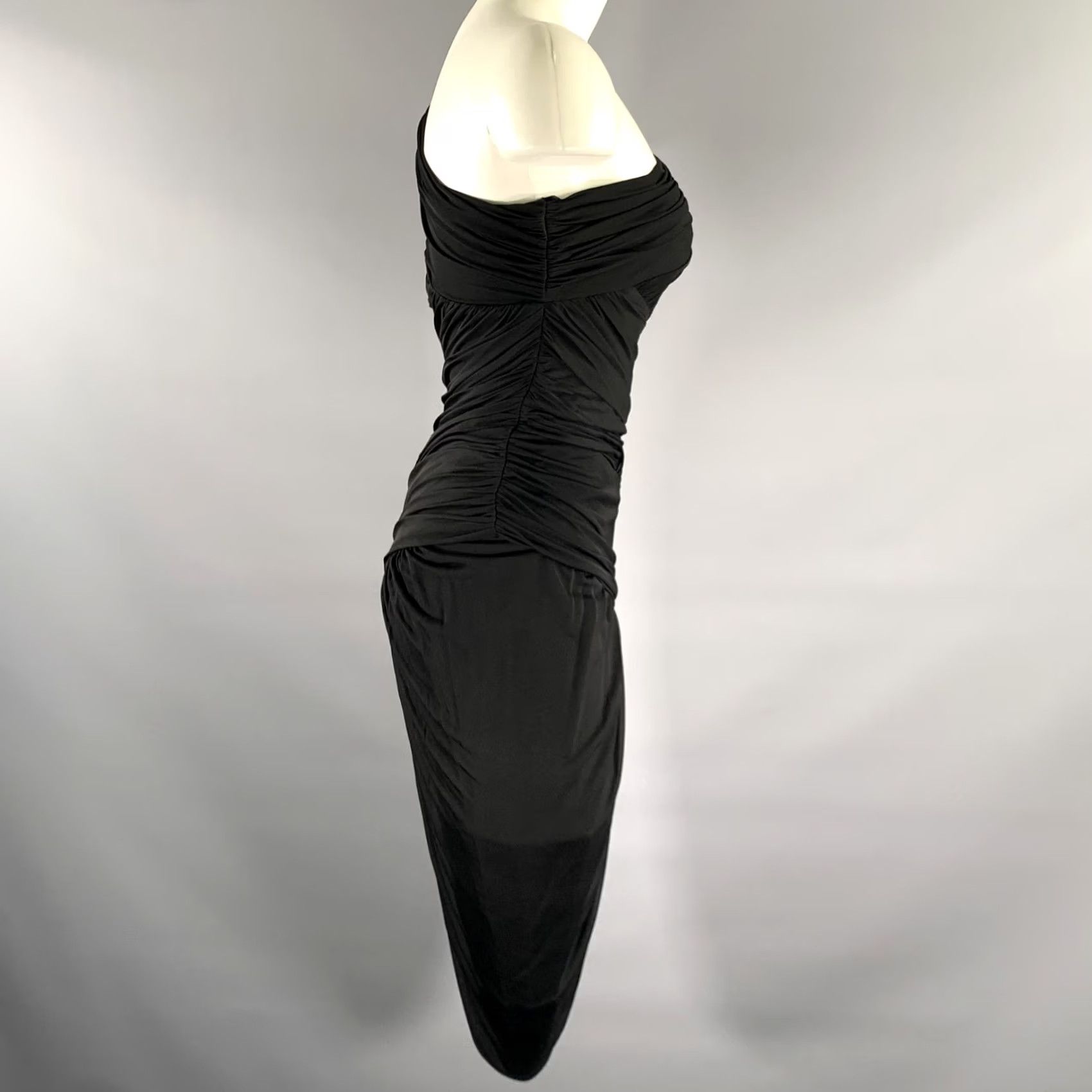 Halston HALSTON HERITAGE One Shoulder Cocktail Dress S Black Acetate Blend Draped Women Size S / US 4 / IT 40 - 3 Thumbnail
