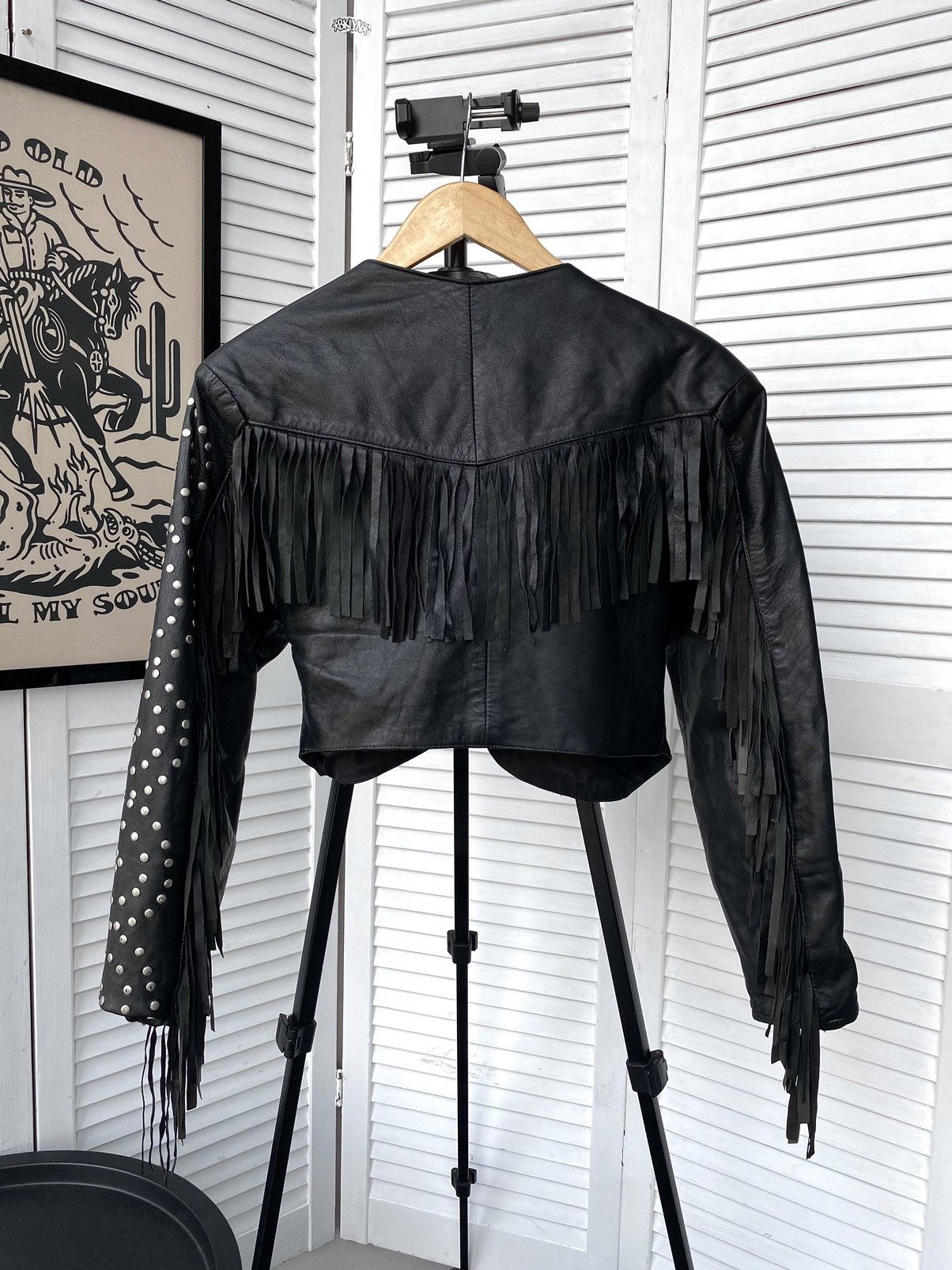 Vintage Leather Studded Fringe Cropped Fashion Jacket