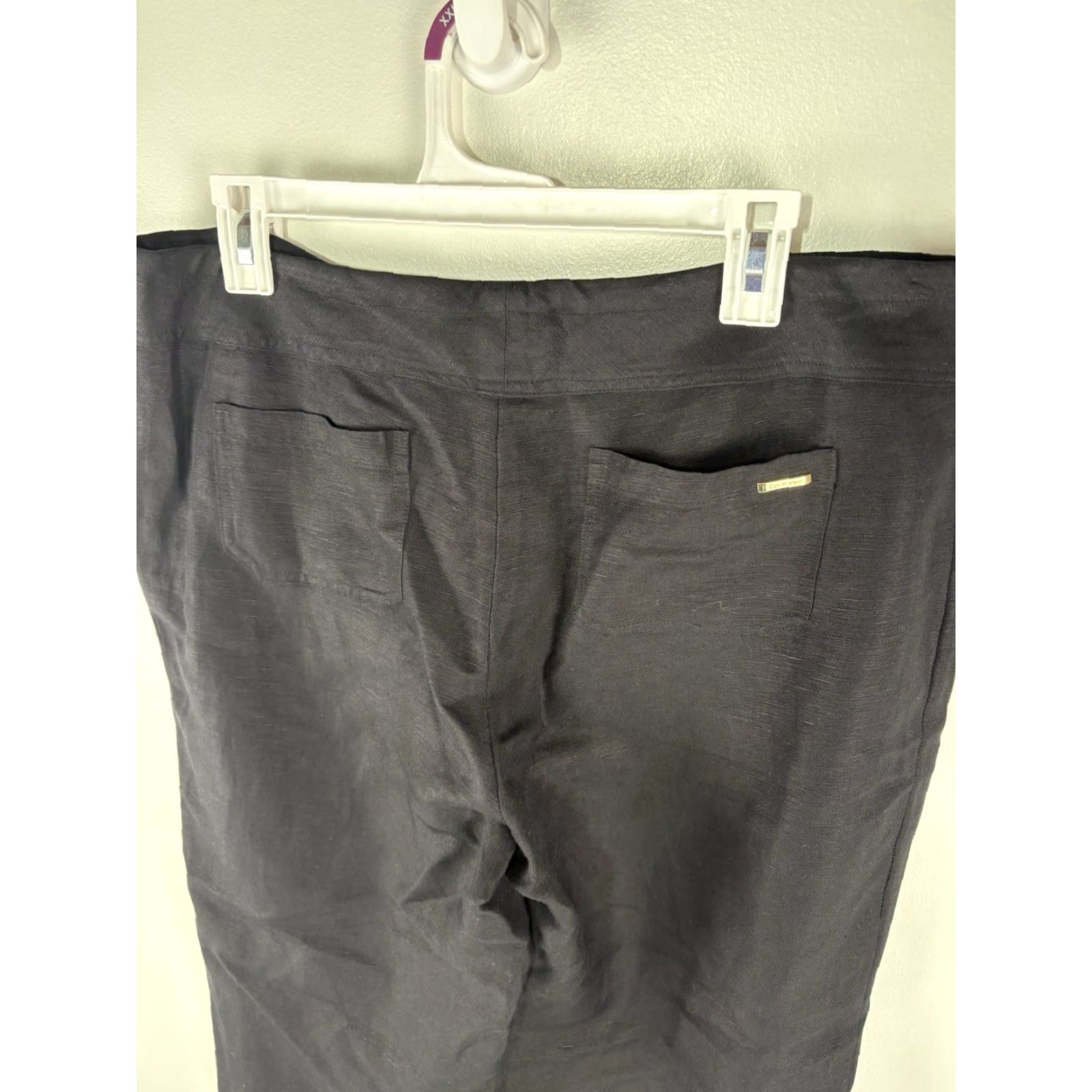 Calvin Klein VINTAGE Calvin Klein Dress Pants Women Wide Leg Linen Blend 12 Black офисный, бизнес, casual Size 34" / US 12 / IT 48 - 5 Thumbnail