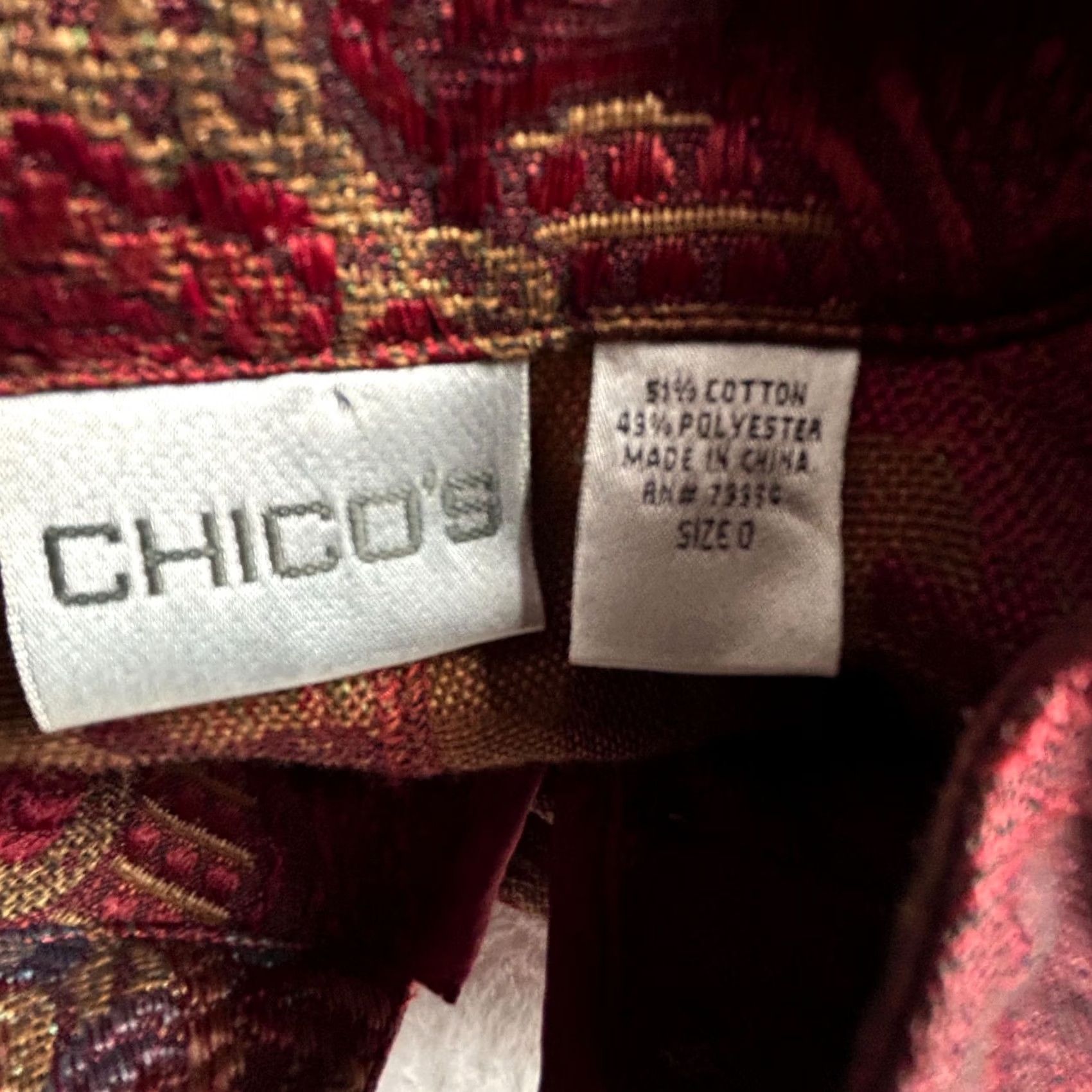 Vintage Chico's Women Red Floral Embroidered Asian Jacket Mandarin Collar Cottage Size 0 Size XS / US 0-2 / IT 36-38 - 3 Thumbnail