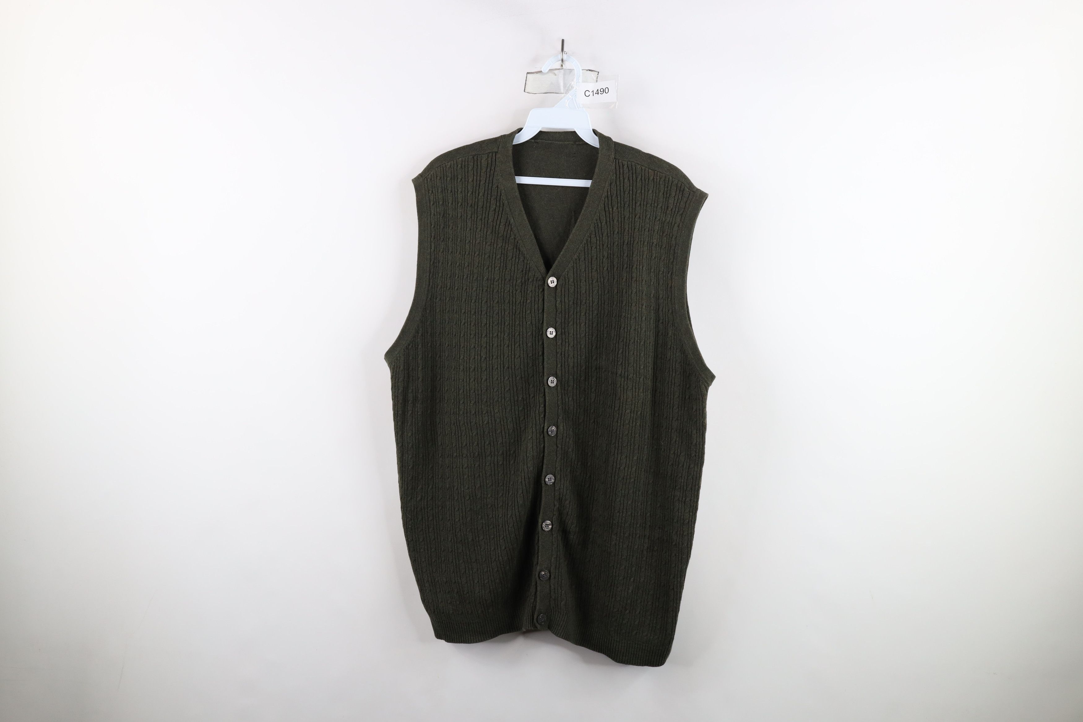 Vintage Vintage 90s Streetwear Blend Cable Knit Sweater Vest Green Size US XL / EU 56 / 4 - 1 Thumbnail