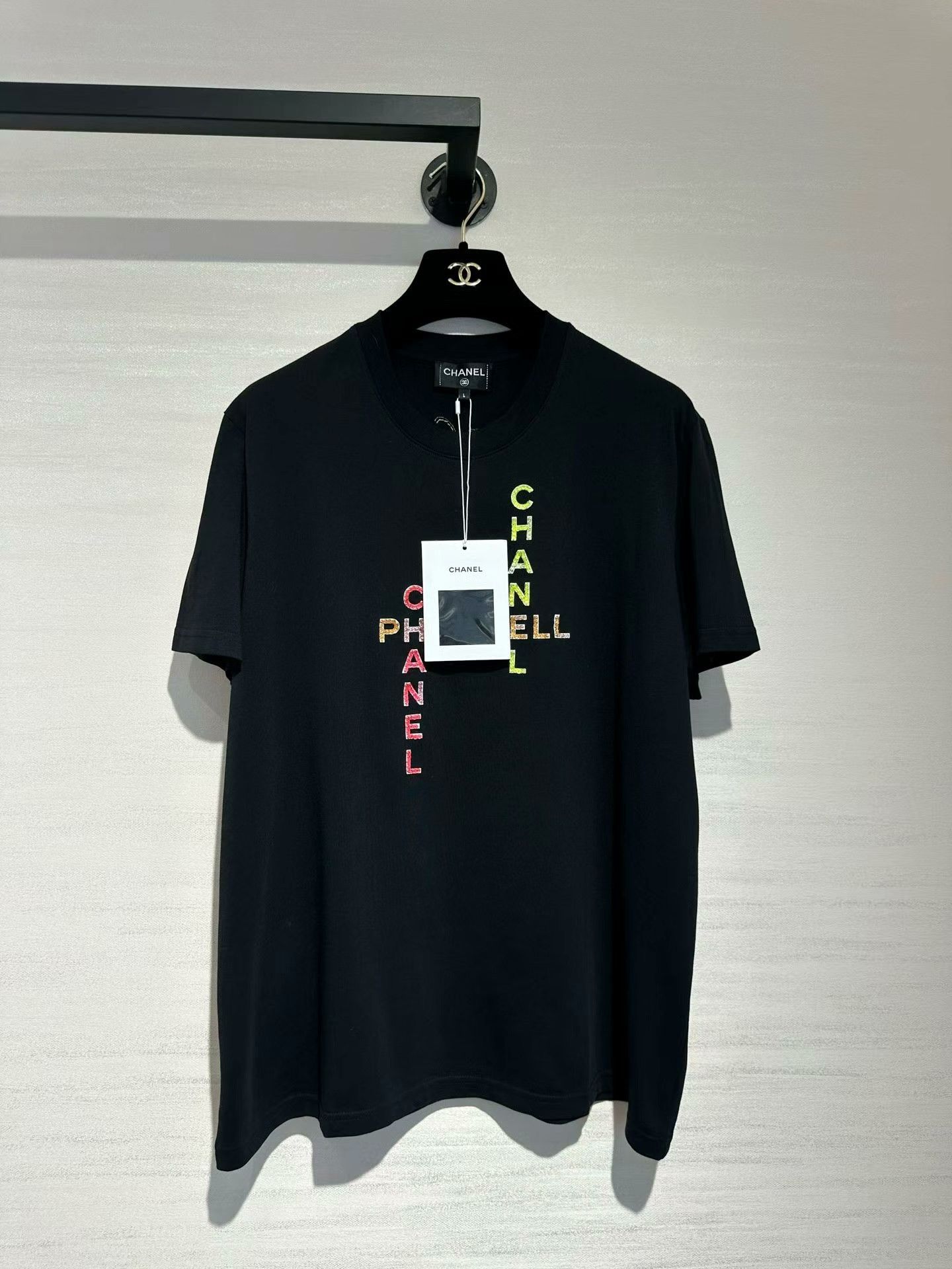 Chanel Chanel Black Beaded Logo Short-Sleeve T-Shirt Size M / US 6-8 / IT 42-44 - 1 Preview