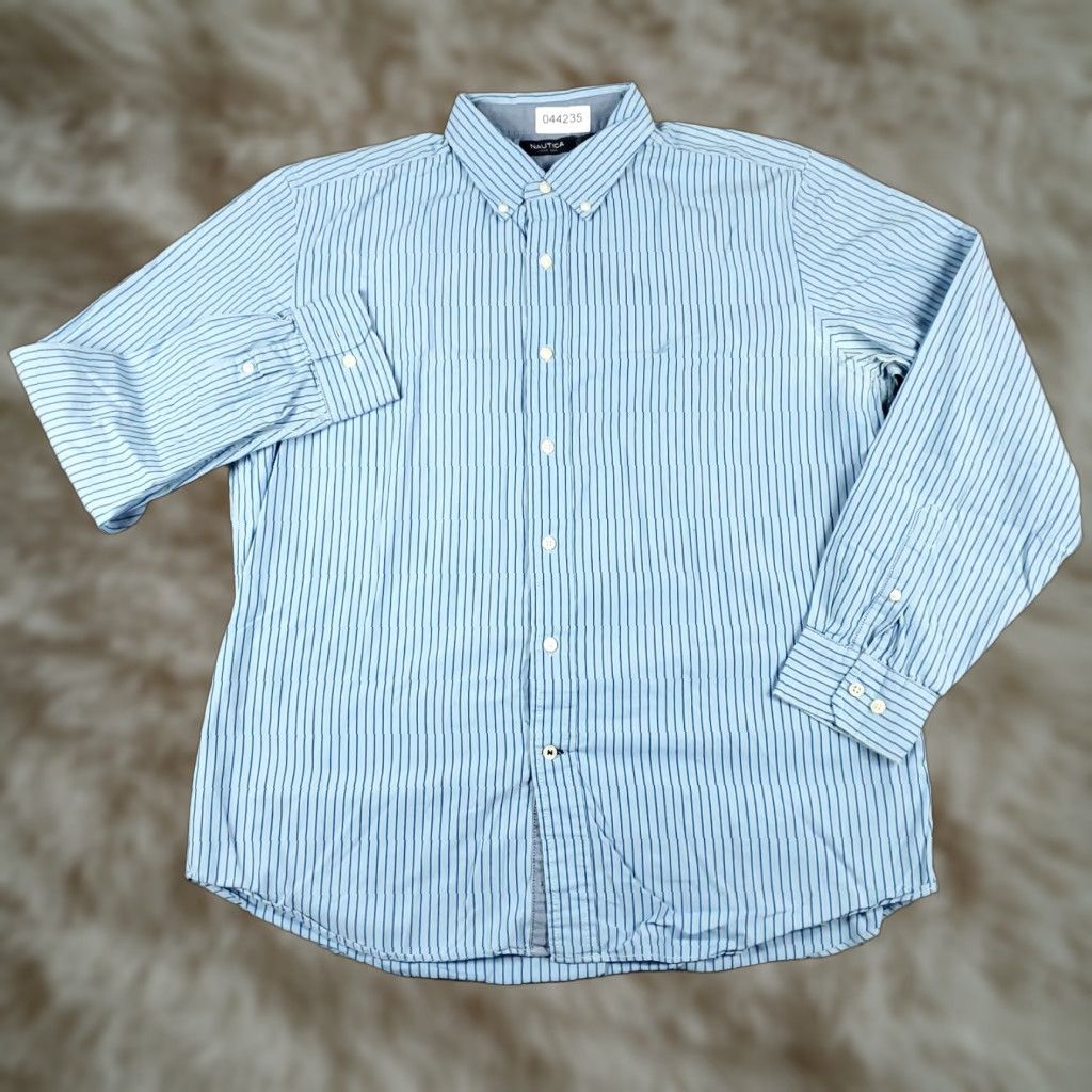 Nautica Nautica Button Up Shirt Mens Large Blue Striped Long Sleeve Classic Preppy Size US L / EU 52-54 / 3 - 1 Thumbnail