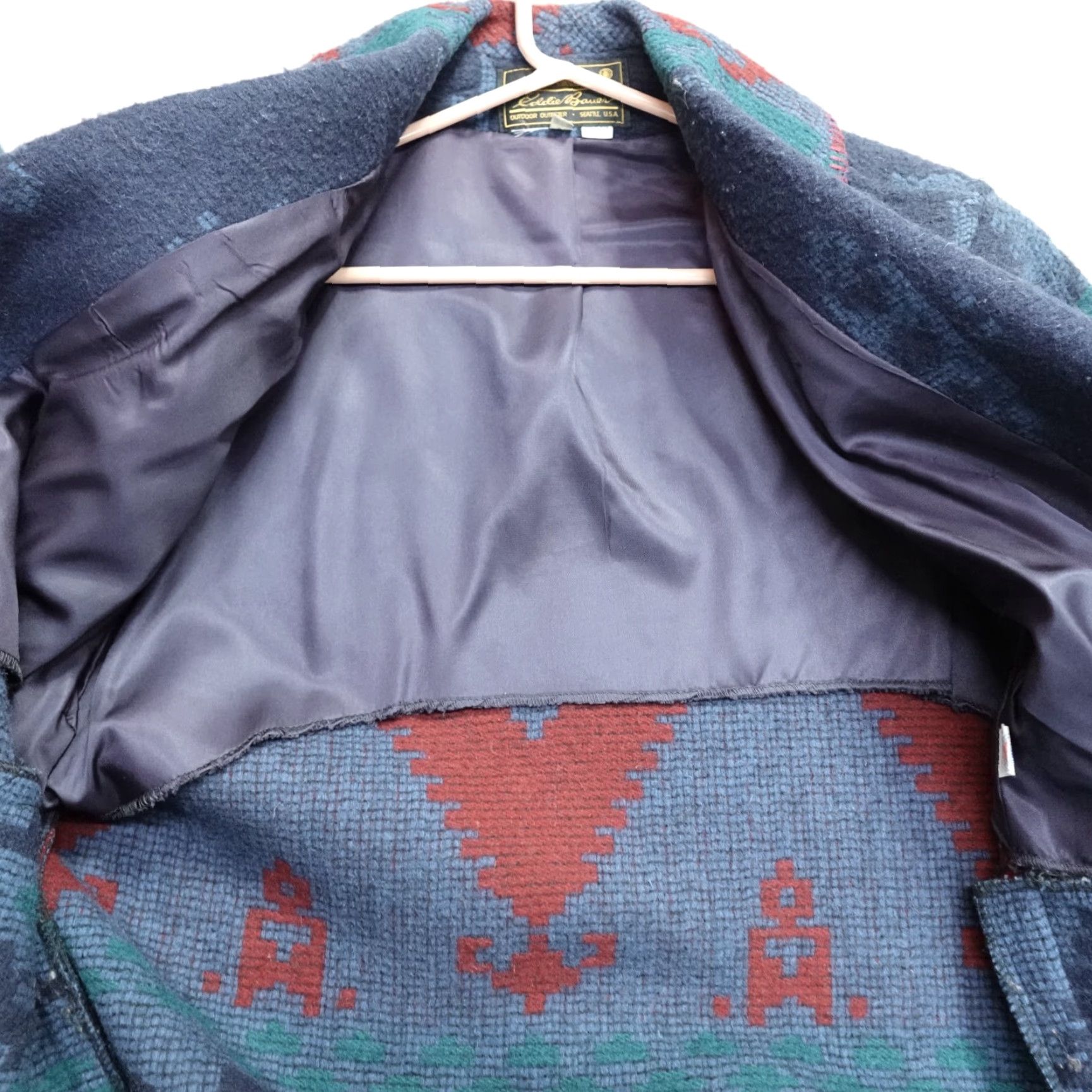 Eddie Bauer VINTAGE Eddie Bauer Womens Jacket Medium Blue Aztec Wool Shawl Collar Jacket Size M / US 6-8 / IT 42-44 - 3 Thumbnail