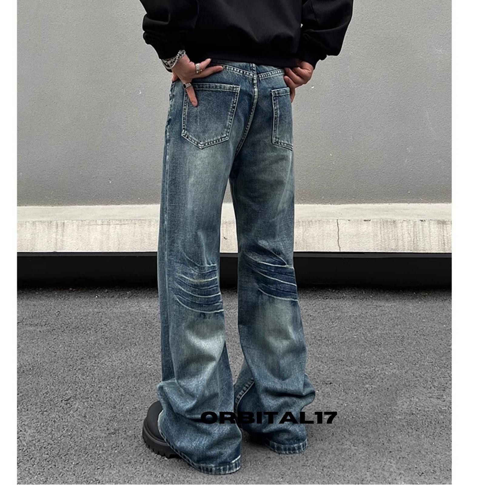 Vintage Blue Washed Whiskered Flared Denim Jeans Size US 32 / EU 48 - 2 Thumbnail