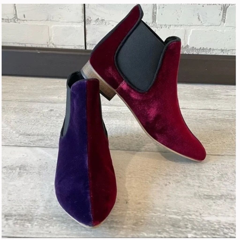 Anthropologie Anthropologie Velvet Color block Ankle Boot Size US 7 / IT 37 - 1 Thumbnail