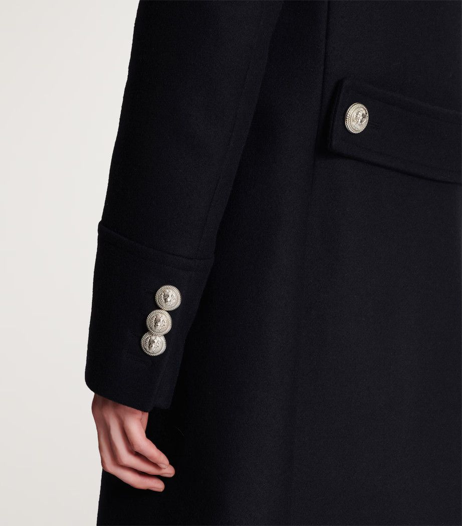 Balmain o1mt1gz0126 Wool Officer Coat in Black Size US L / EU 52-54 / 3 - 3 Thumbnail