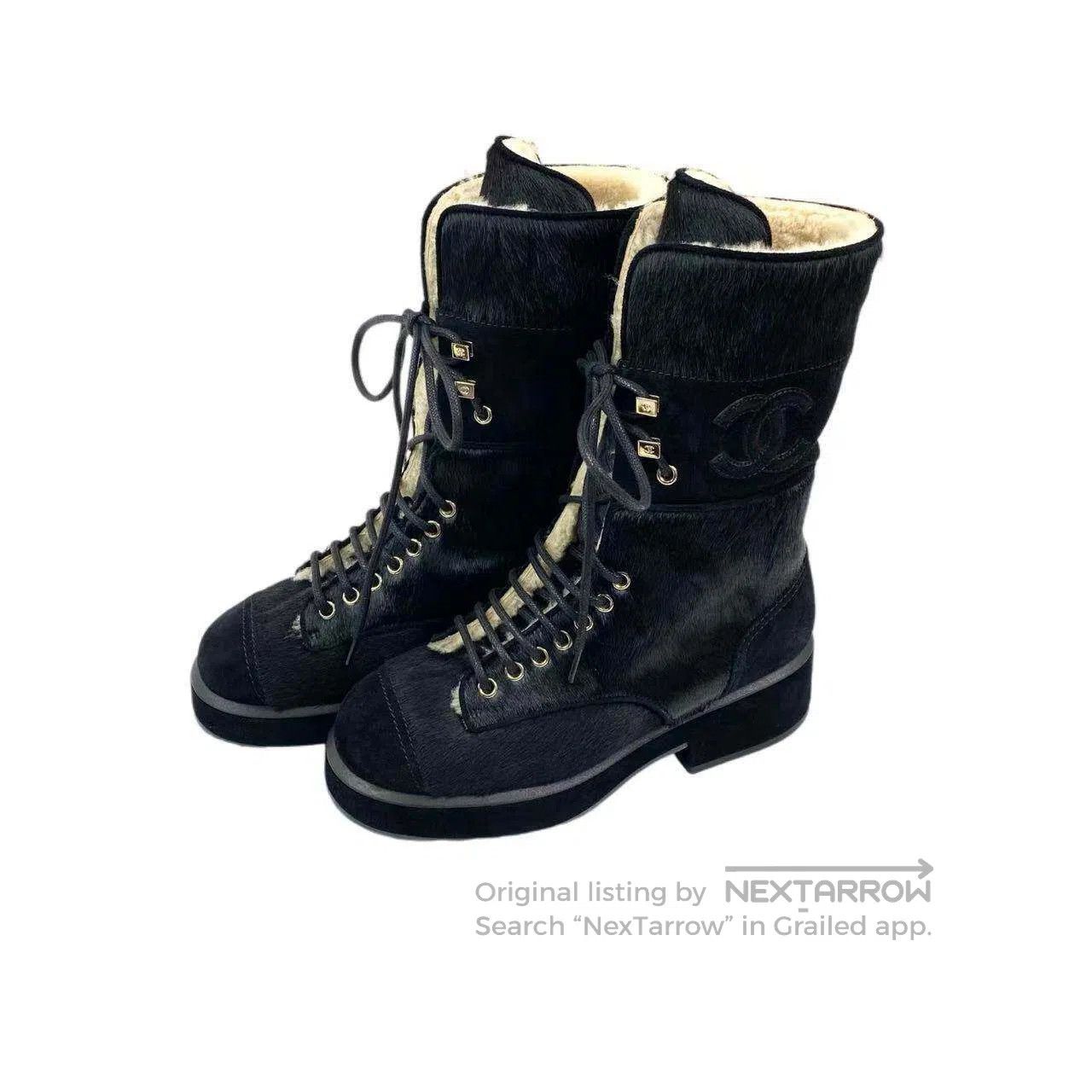 Chanel Chanel Double C logo horsehair lace-up socks and boots| Size US 5 / IT 35 - 1 Thumbnail