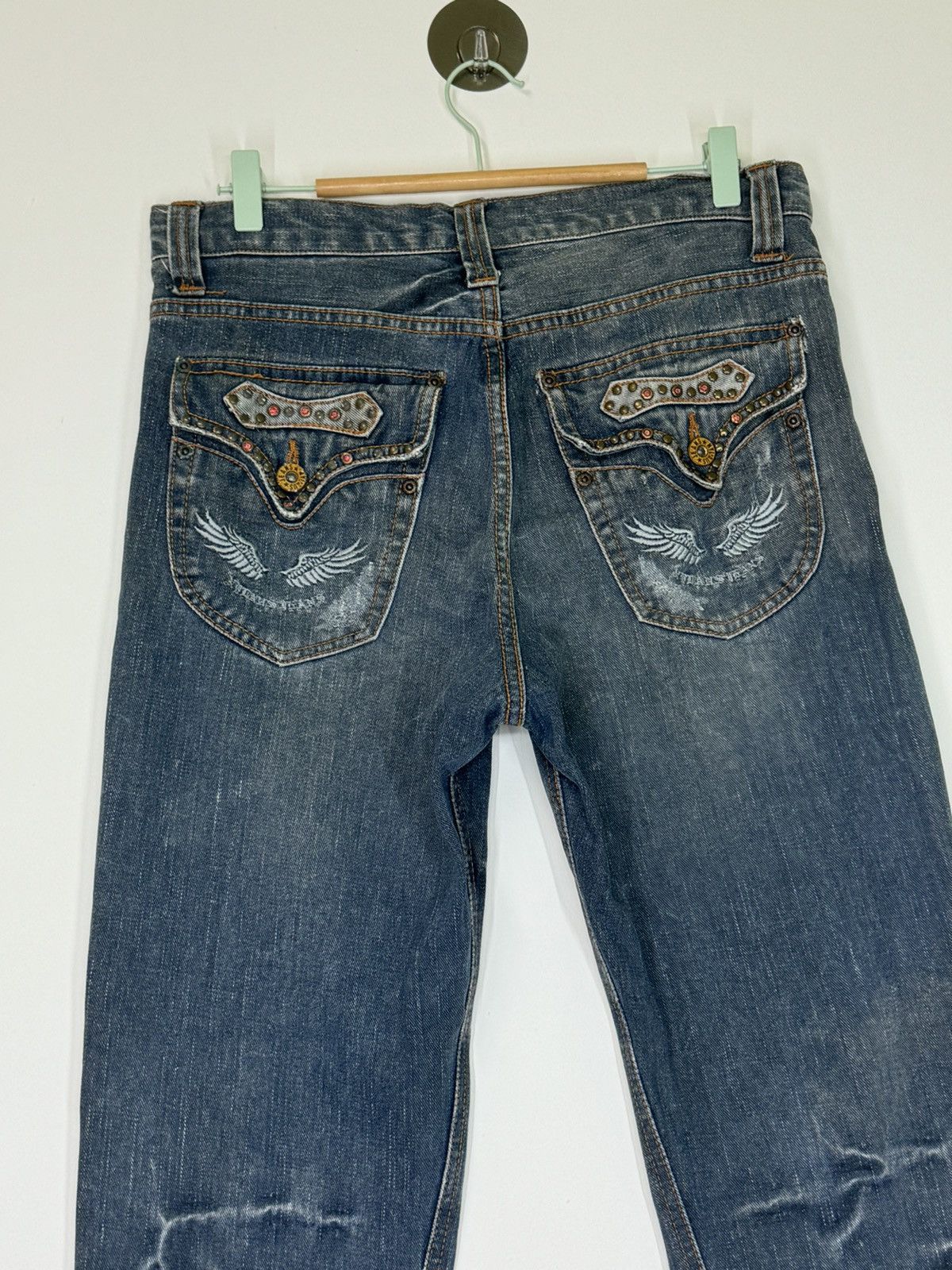If Six Was Nine FLARE TWIST LEG NYLAUS THUNDER⚡️DISTRESSED JEANS Size US 32 / EU 48 - 10 Thumbnail