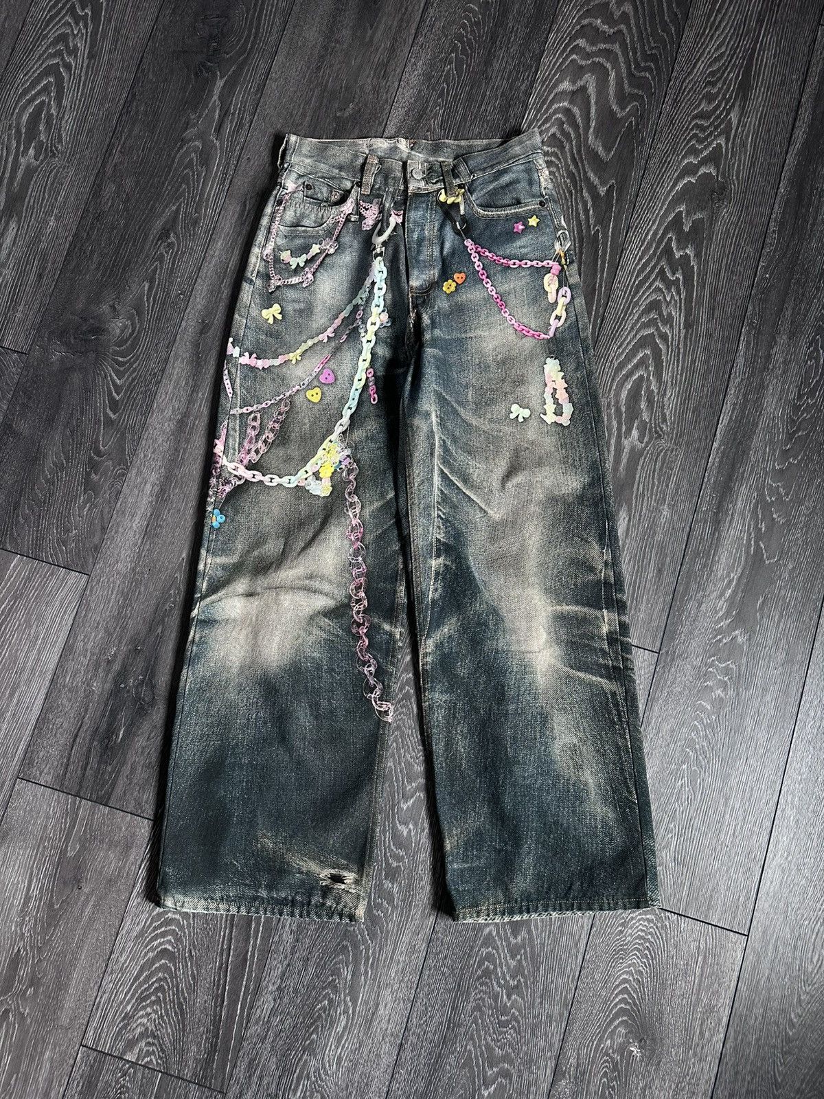 acne studios 1981 loose fit jeans trompe loeil chains