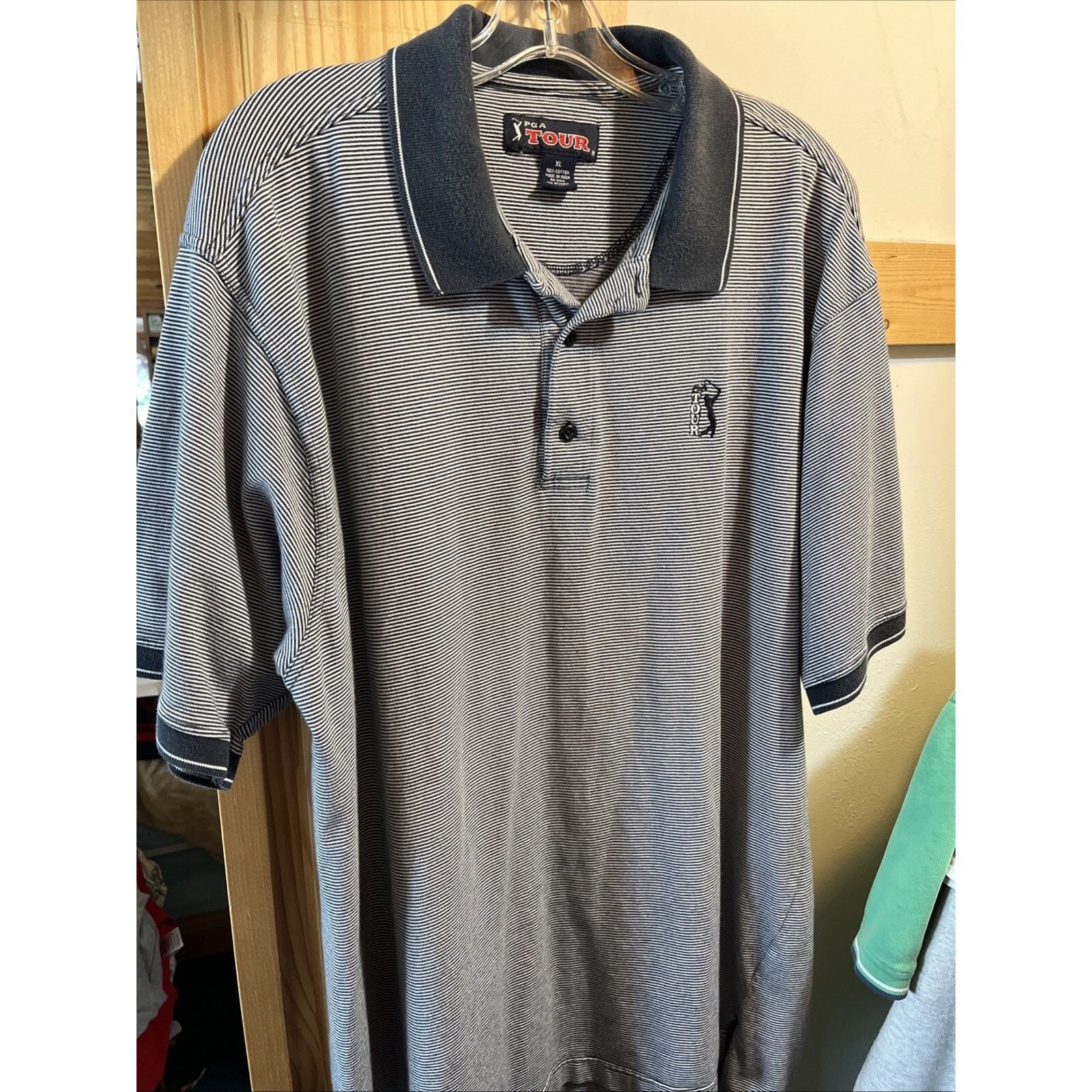 PGA Tour PGA Tour Men’s XL Gray Striped Short Sleeve Polo Shirt Golf Size US XL / EU 56 / 4 - 2 Thumbnail