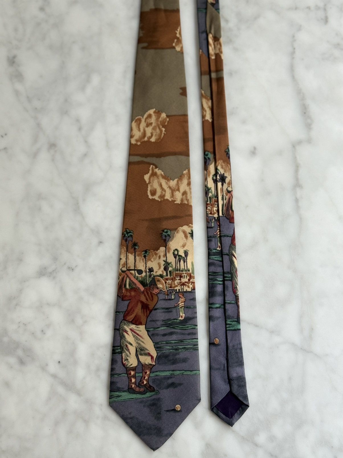 Other Vintage Golf Scene Silk Tie Novelty Print Italian Made Size ONE SIZE - 1 Thumbnail