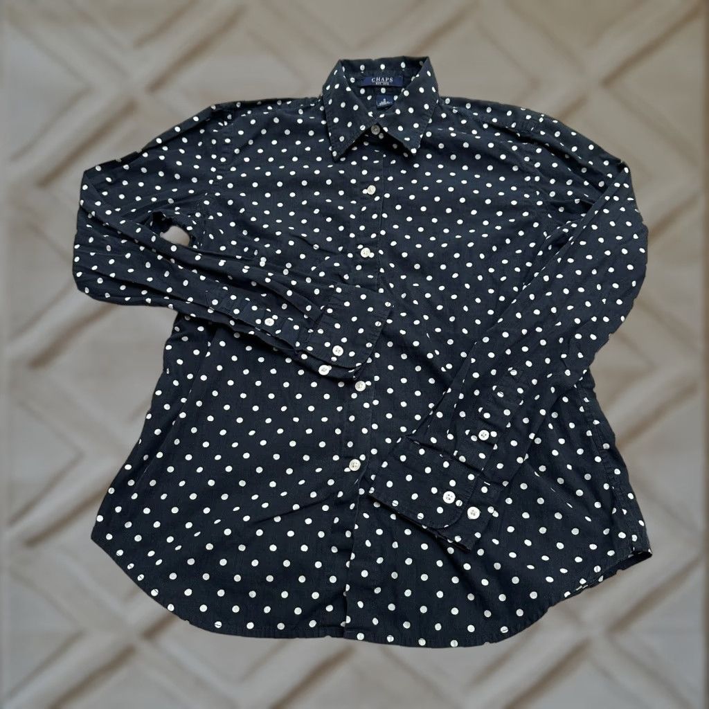 Chaps Chaps Shirt Womens Small Navy Blue Polka Dot Button-Down Long Sleeve Cotton Top Size S / US 4 / IT 40 - 1 Thumbnail