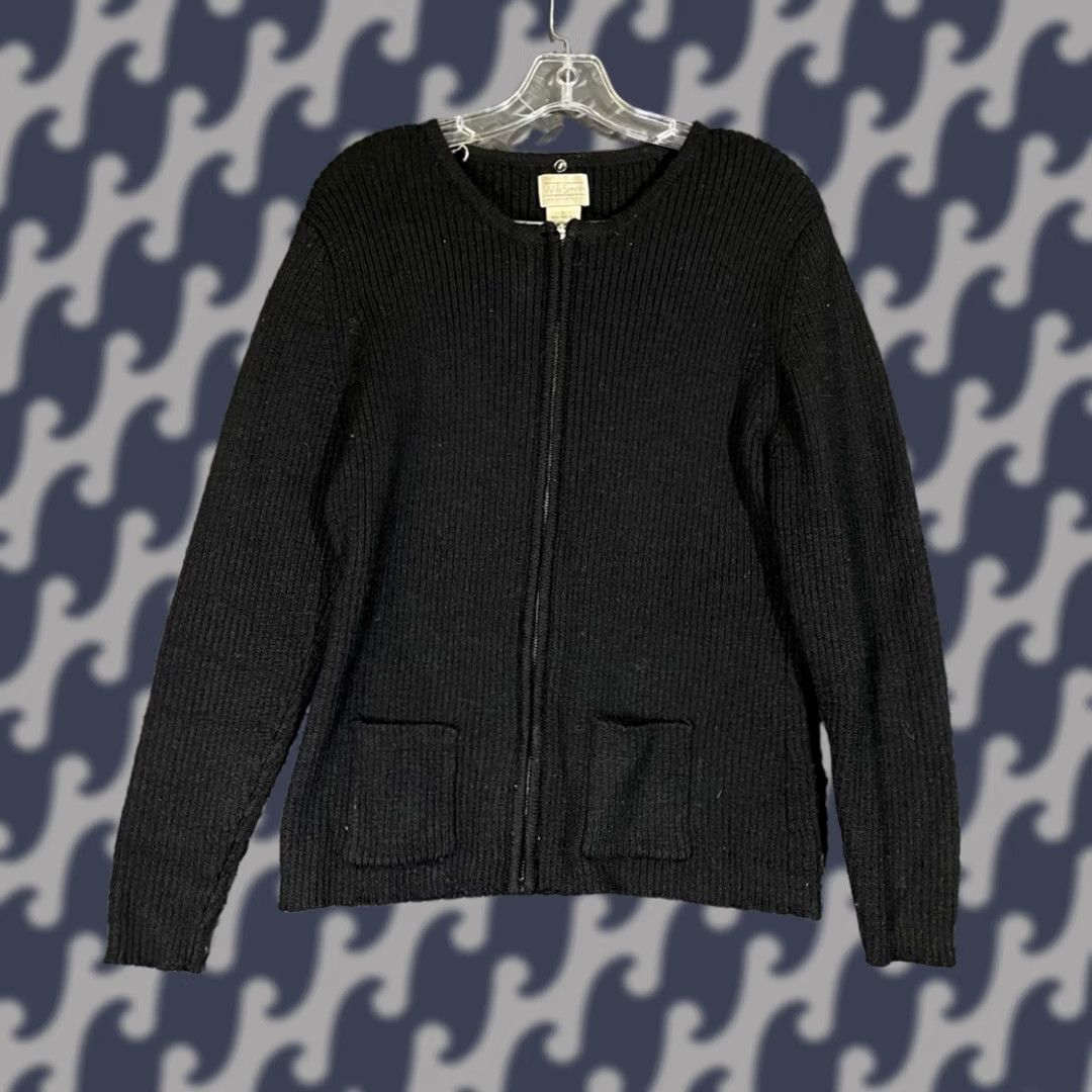 Willi Smith Willi Smith Collection Black 100% Wool Ribbed Full Zipper Sweater Women's XL Zipper Pullover Ribbed Wool Sweater Women XL Size XL / US 12-14 / IT 48-50 - 1 Thumbnail