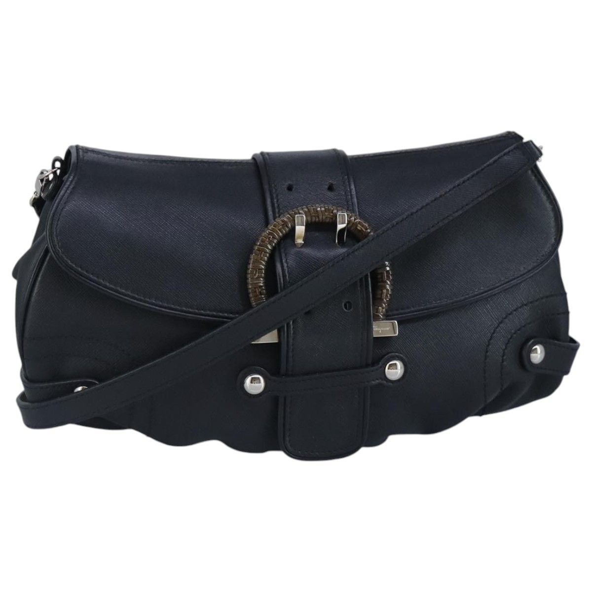 Salvatore Ferragamo Gancini Black Leather Shoulder Bag (Pre-Owned) Size ONE SIZE - 1 Thumbnail