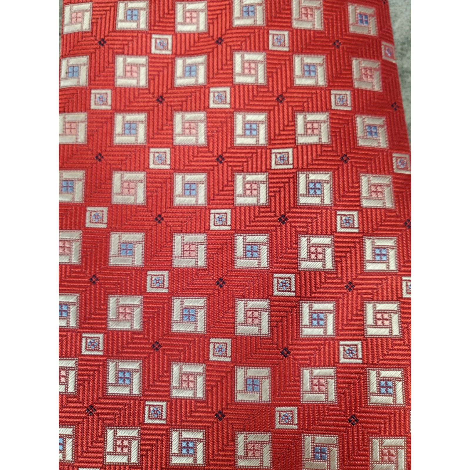 Other Piattelli Men's Silk Necktie Red Geometric Square Pattern Size ONE SIZE - 4 Thumbnail