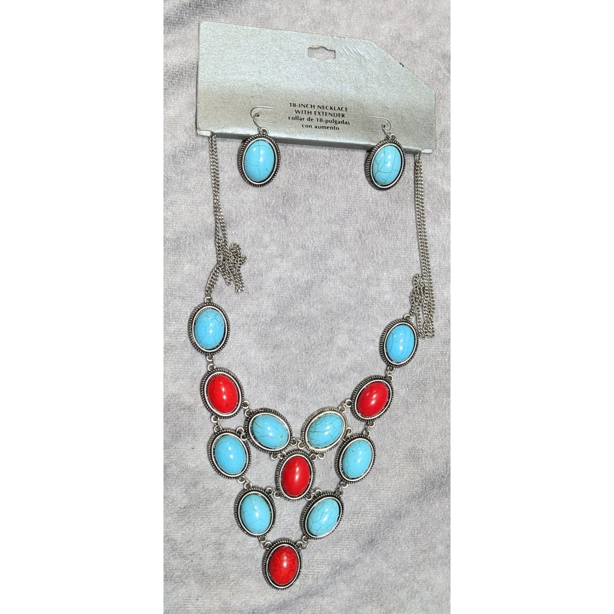 Other Southwestern Red And Faux Turquoise Cabochon Statement Neckl Size ONE SIZE - 4 Thumbnail