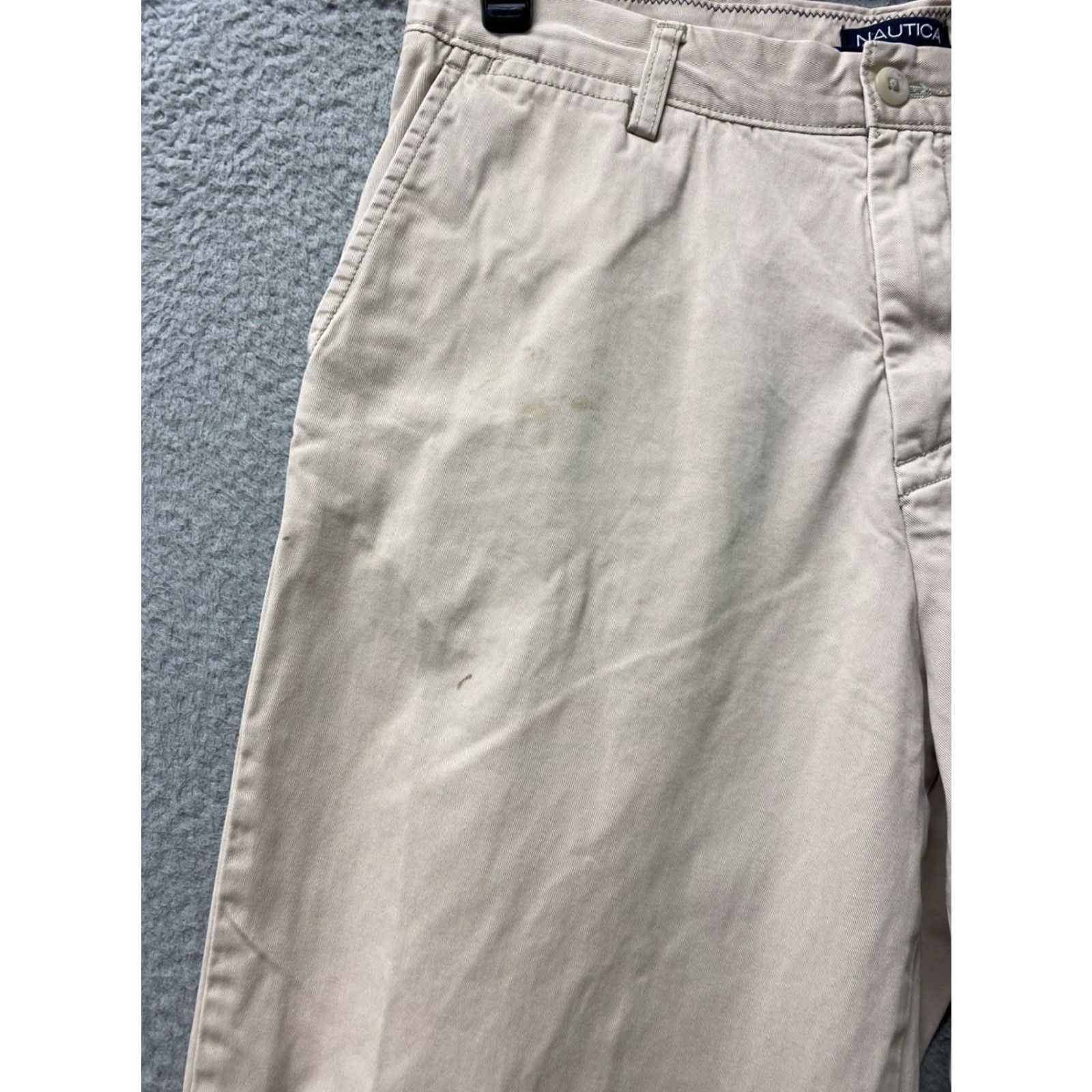 Nautica Nautica Chino Pants Men's 34x32 Beige Cotton /0108 Flat Front Logo Nautical Straight Leg Regular Fit Size US 34 / EU 50 - 4 Thumbnail