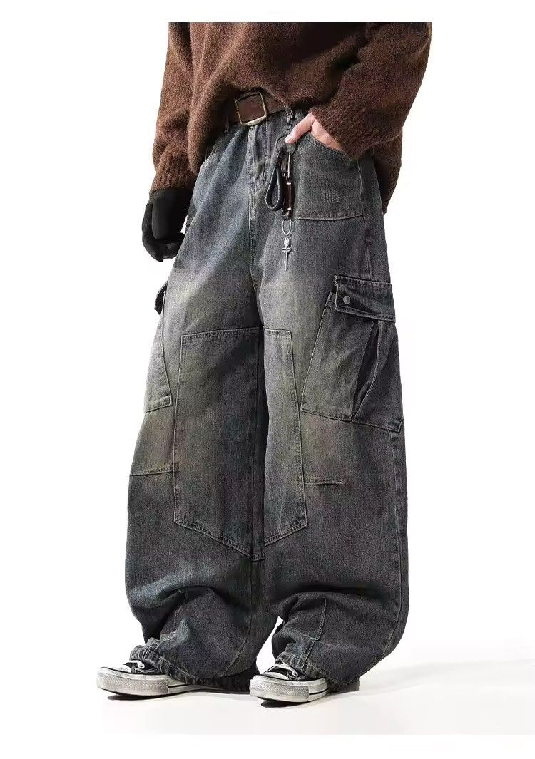 Japanese Brand × Jean Streetwear washed curved cargo denim Size US 30 / EU 46 - 1 Thumbnail