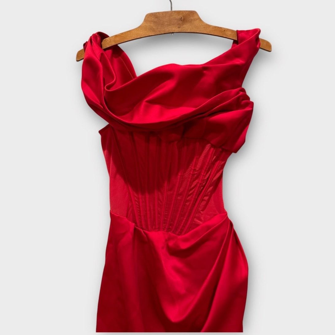 House of CB NWT HOUSE OF CB Lulu Corset One-Shoulder Satin Dress Small Size S / US 4 / IT 40 - 10 Thumbnail