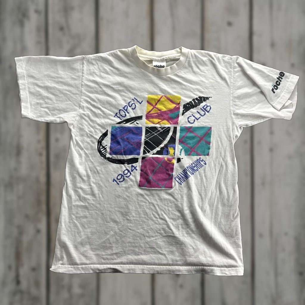 Vintage VINTAGE Röche Shirt Mens Large White 90s TOPS'L Club Tennis Championships TCBY Graphic Print Retro Size US L / EU 52-54 / 3 - 1 Thumbnail