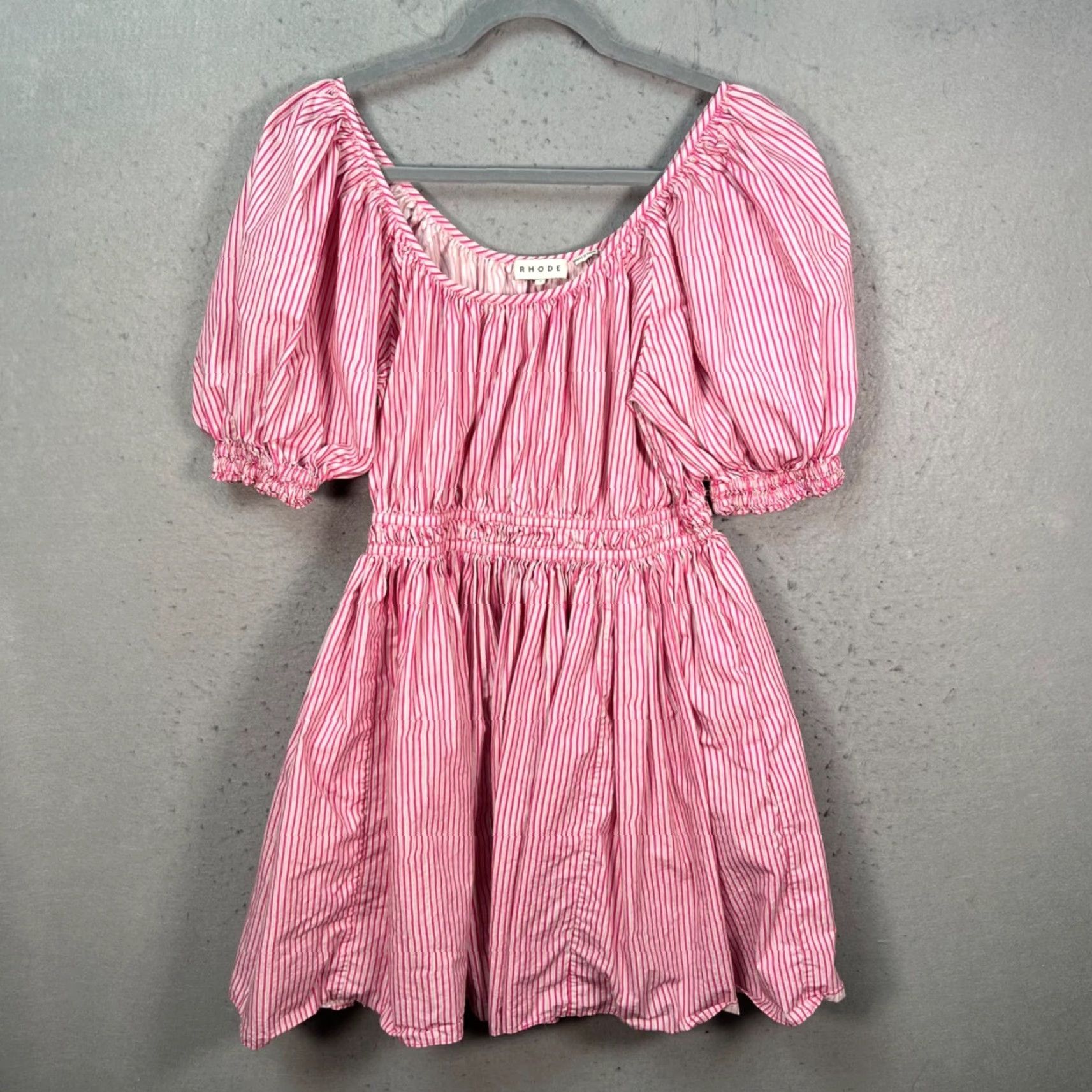 RHODE Rhode Dress Women's Mini Pink & White Striped Cotton Short Puff Sleeve, Size L, Casual Summer Size L / US 10 / IT 46 - 2 Thumbnail