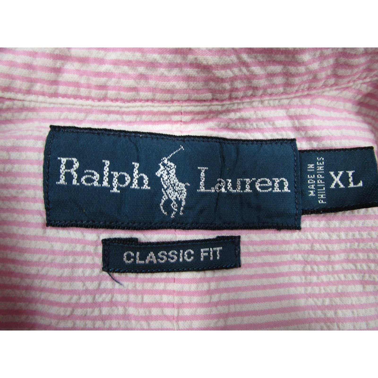 Ralph Lauren VINTAGE Ralph Lauren Shirt Mens XL Pink Stripe Seersucker Classic Fit Button-Down Polo Embroidered Pony Casual Workwear Summer Size US XL / EU 56 / 4 - 3 Thumbnail