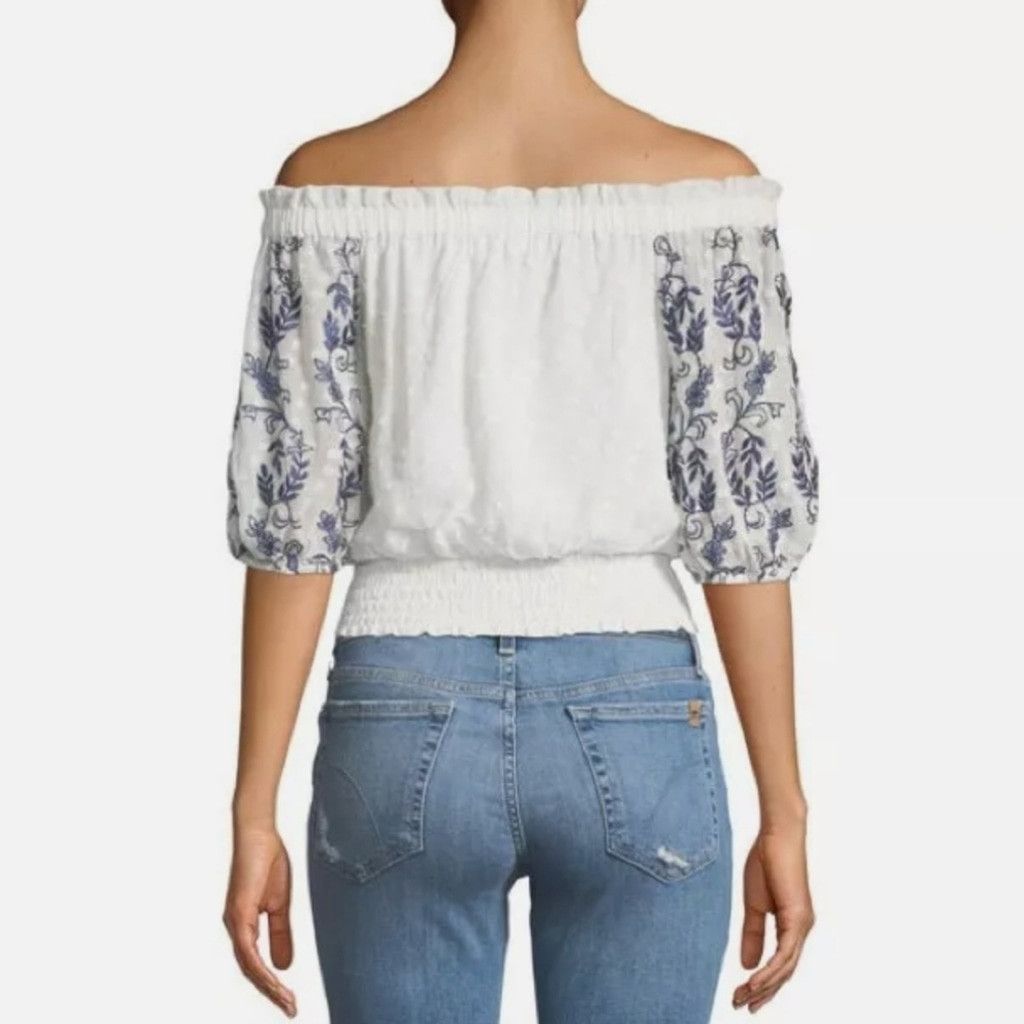 MISA Los Angeles MISA L.A. Ingrid Floral Embroidered Off Shoulder Crop Top Size S / US 4 / IT 40 - 2 Thumbnail