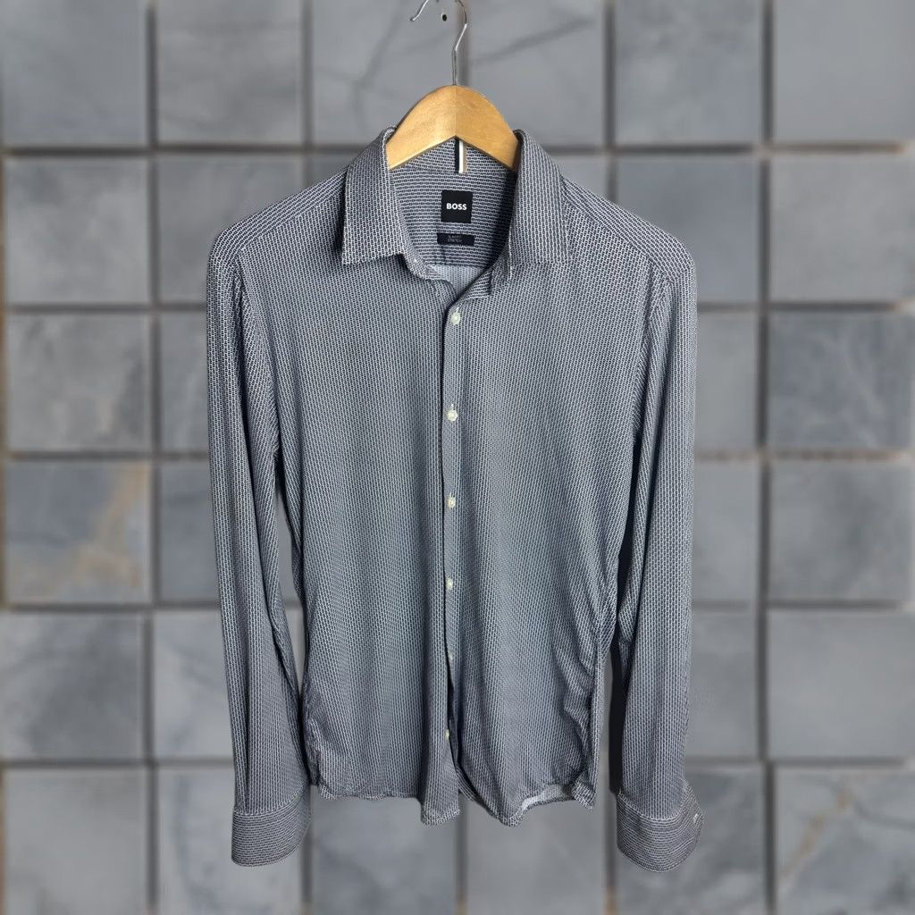 Vintage BOSS Shirt Mens Medium Black White Slim Fit Stretch Long Sleeve Button Pattern Size US M / EU 48-50 / 2 - 1 Thumbnail