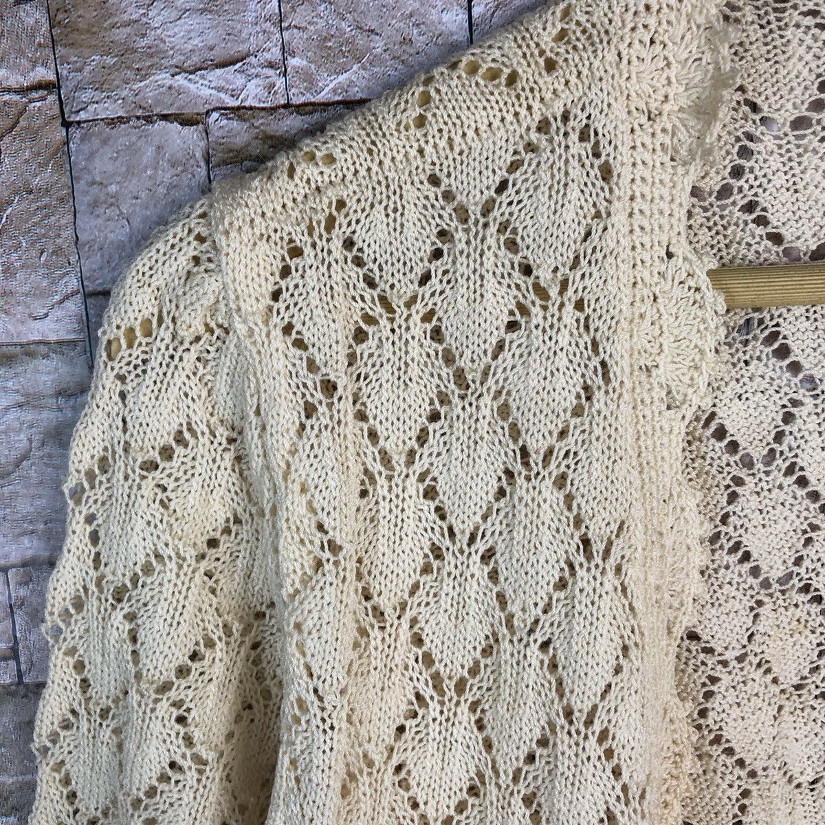 Homespun Knitwear × Japanese Brand Japan vintage crochet mesh net Yellow Cardigan #A659 Size S / US 4 / IT 40 - 9 Thumbnail
