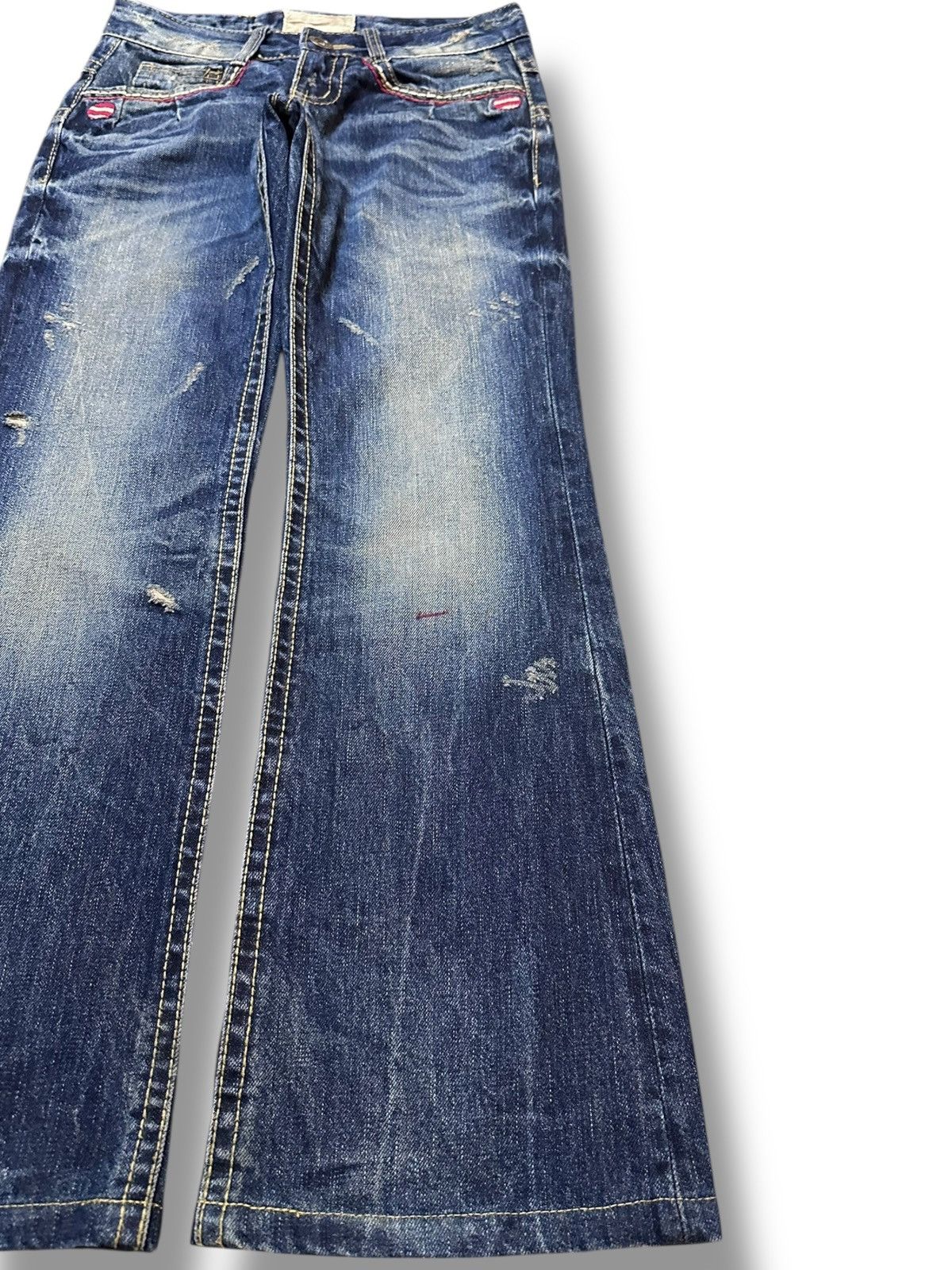 Tornado Mart Vintage Lolita Flare Whiskers Indie Embroidery Denim Size US 29 - 4 Thumbnail