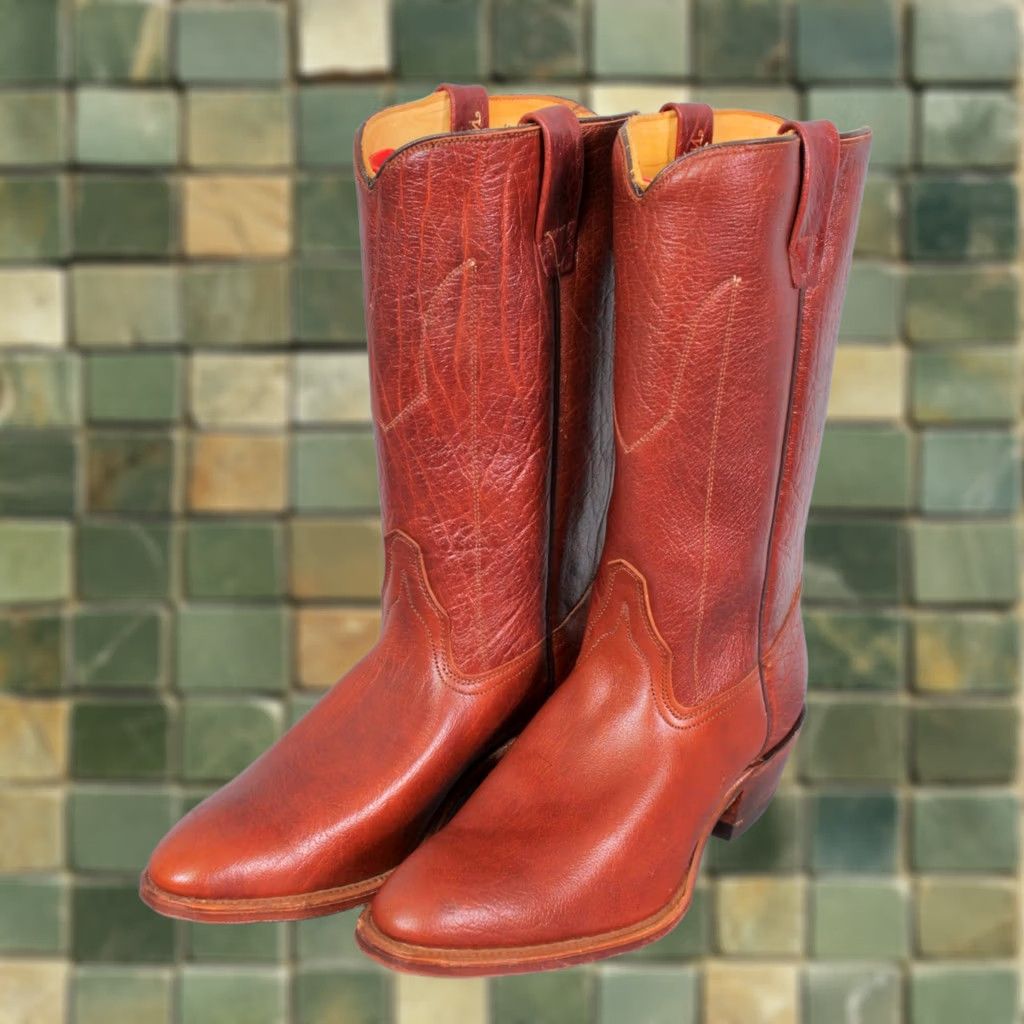Vintage Texas Boots Men’s 70s VTG NOS Leather Pegged Reddish Brown 9 D Cowboy Boots Size US 9 / EU 42 - 1 Thumbnail