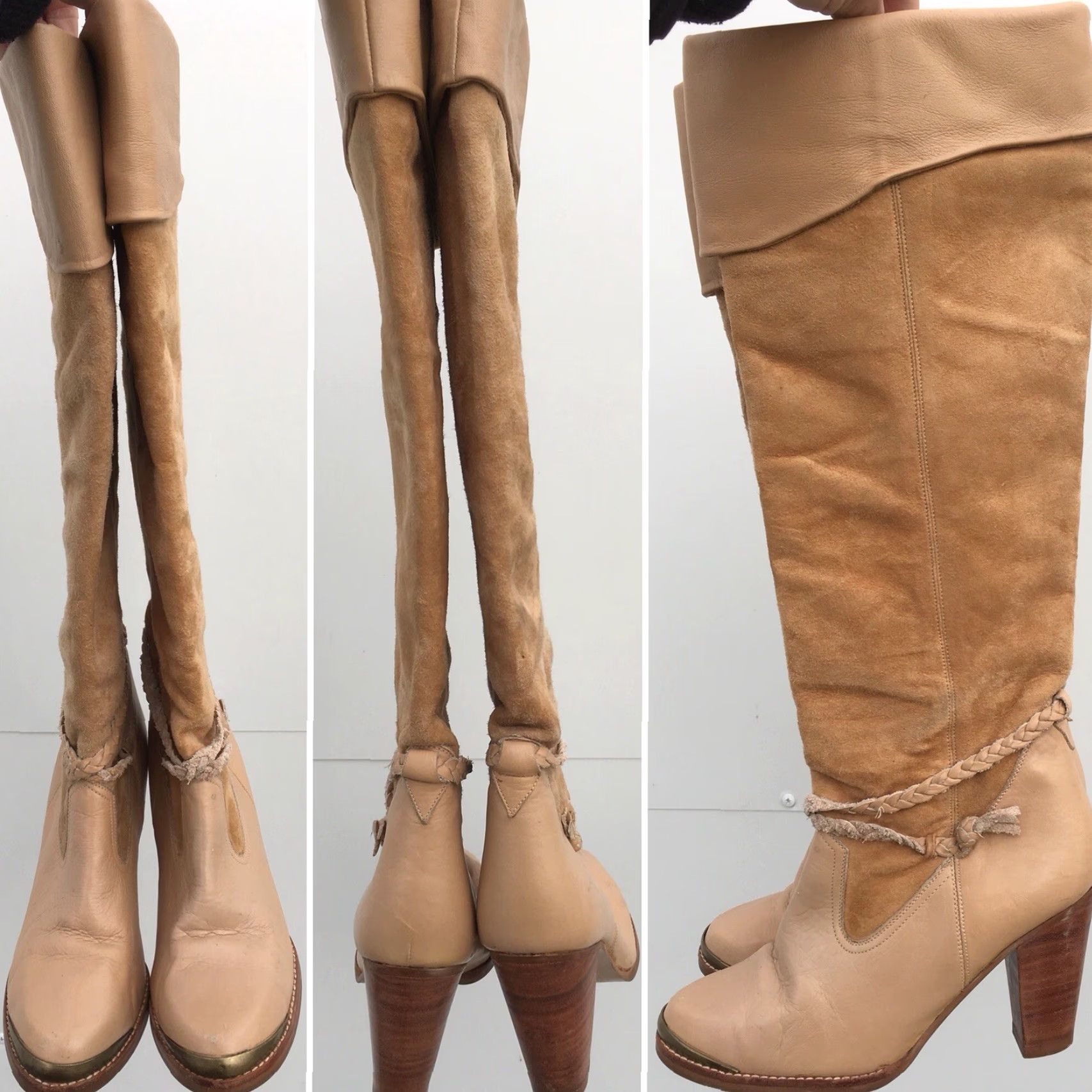 Vintage VINTAGE Cowboy Boots Leather Suede Western 5 1/2 B Beige 1970s 1980s Mens Womens Unbranded Shoes Medieval 70s 80s Western Look Size US 6 / IT 36 - 7 Thumbnail