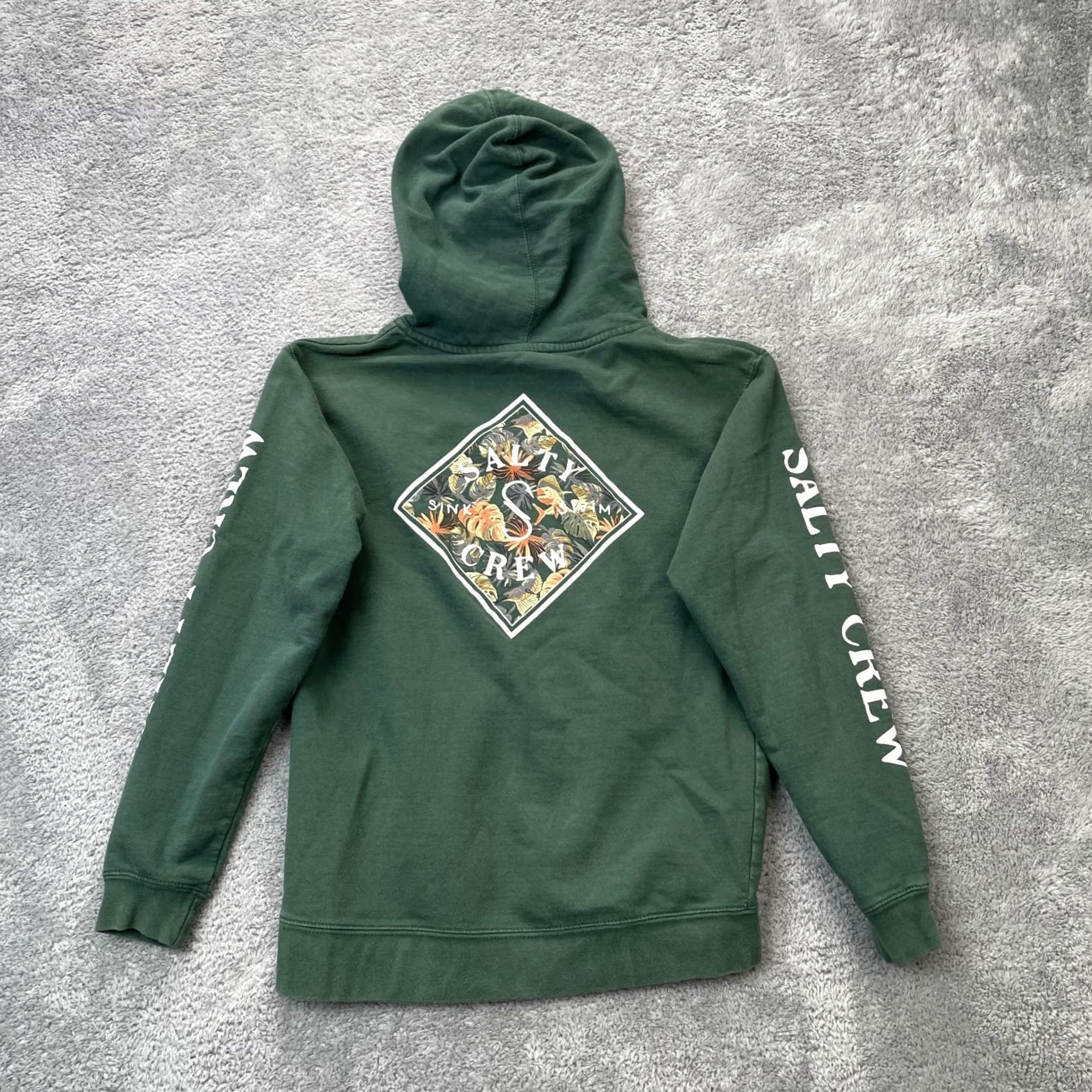 Vintage Salty Crew Hoodie Womens Large Green Pullover Logo Print Cotton Lined Graphic Size L / US 10 / IT 46 - 2 Thumbnail