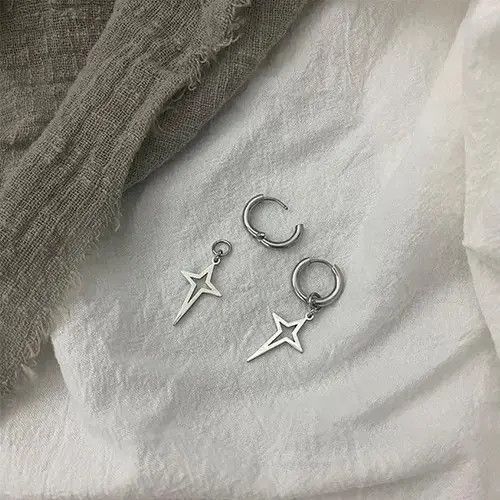 High Sport × Other × Sterling Silver 925 Silver Plated Cross Star Drop Earrings for Men Women Size ONE SIZE - 2 Thumbnail