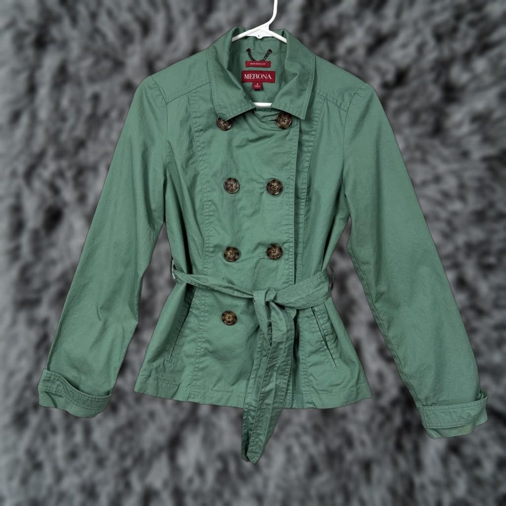 Merona Merona Jacket Womens Small Green Belted Trench Water Repellent Preppy Academia Size S / US 4 / IT 40 - 1 Thumbnail
