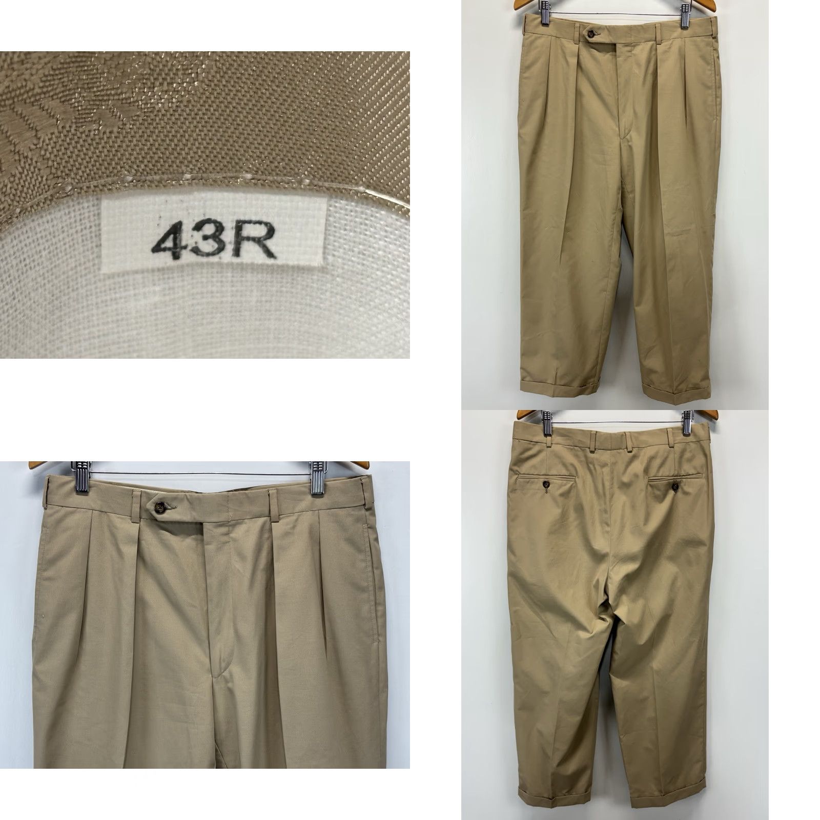 Vintage Harold Powell 2 Piece Suit Sz 43R Jacket 34x27 Pants Men’s Tan Career Wedding Mens Size 46R - 8 Thumbnail