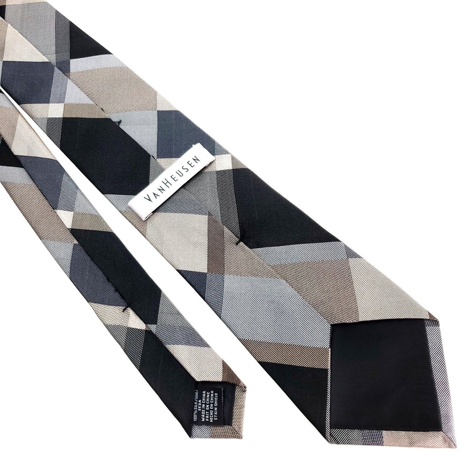 Van Heusen Van Heusen Silk Tie Woven Brown Black Plaid Size ONE SIZE - 5 Thumbnail