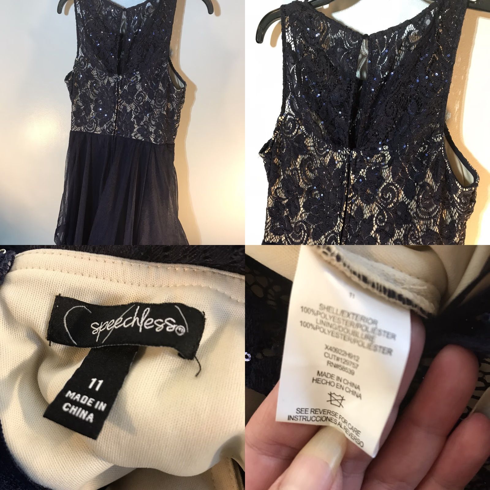 Vintage Speechless Navy Lace Sequin Midi Dress with Tulle Ruffle Skirt Womens Size 11 Formal Size L / US 10 / IT 46 - 8 Thumbnail