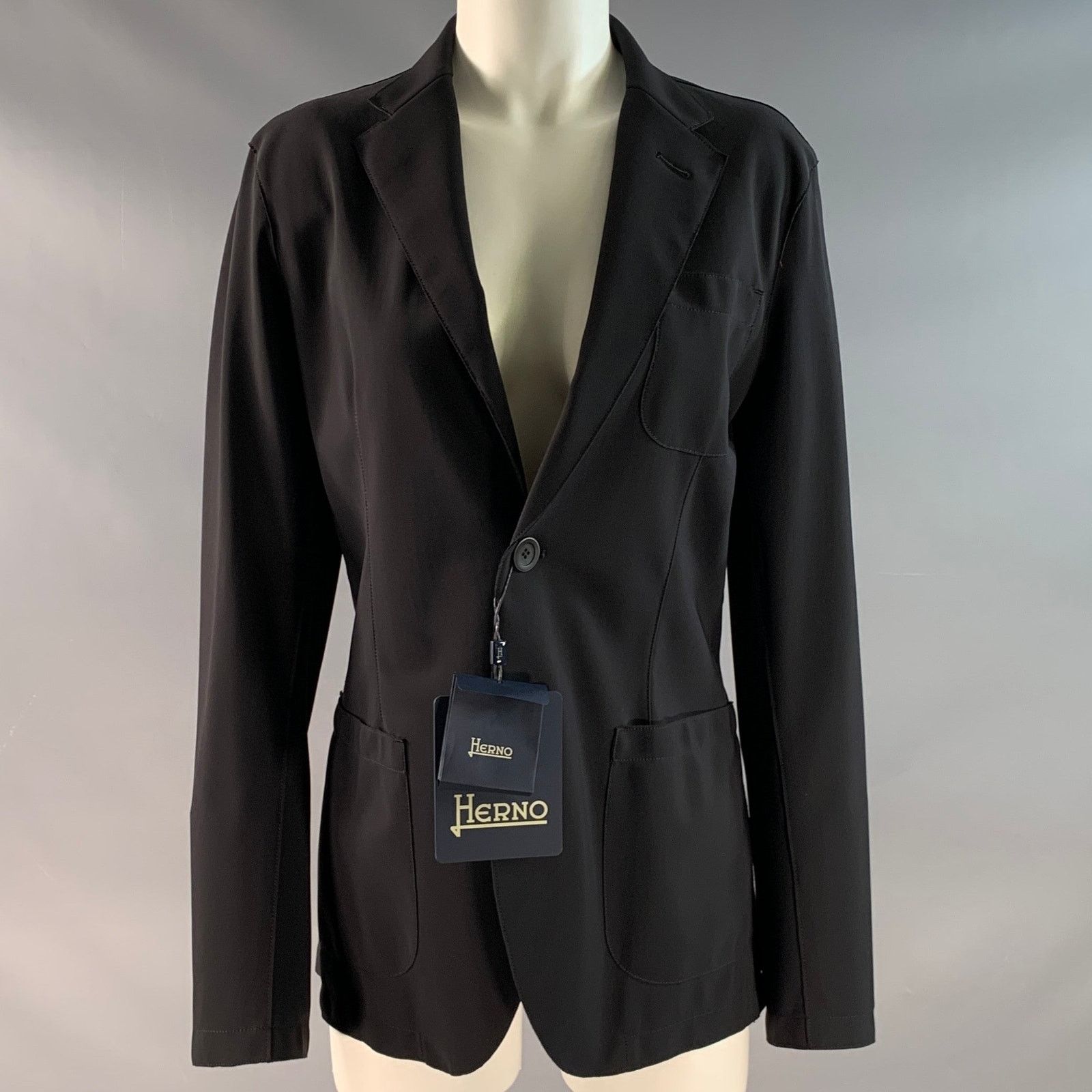 Herno HERNO Size 8 Black Nylon Blend Single breasted Jacket Size M / US 6-8 / IT 42-44 - 1 Thumbnail
