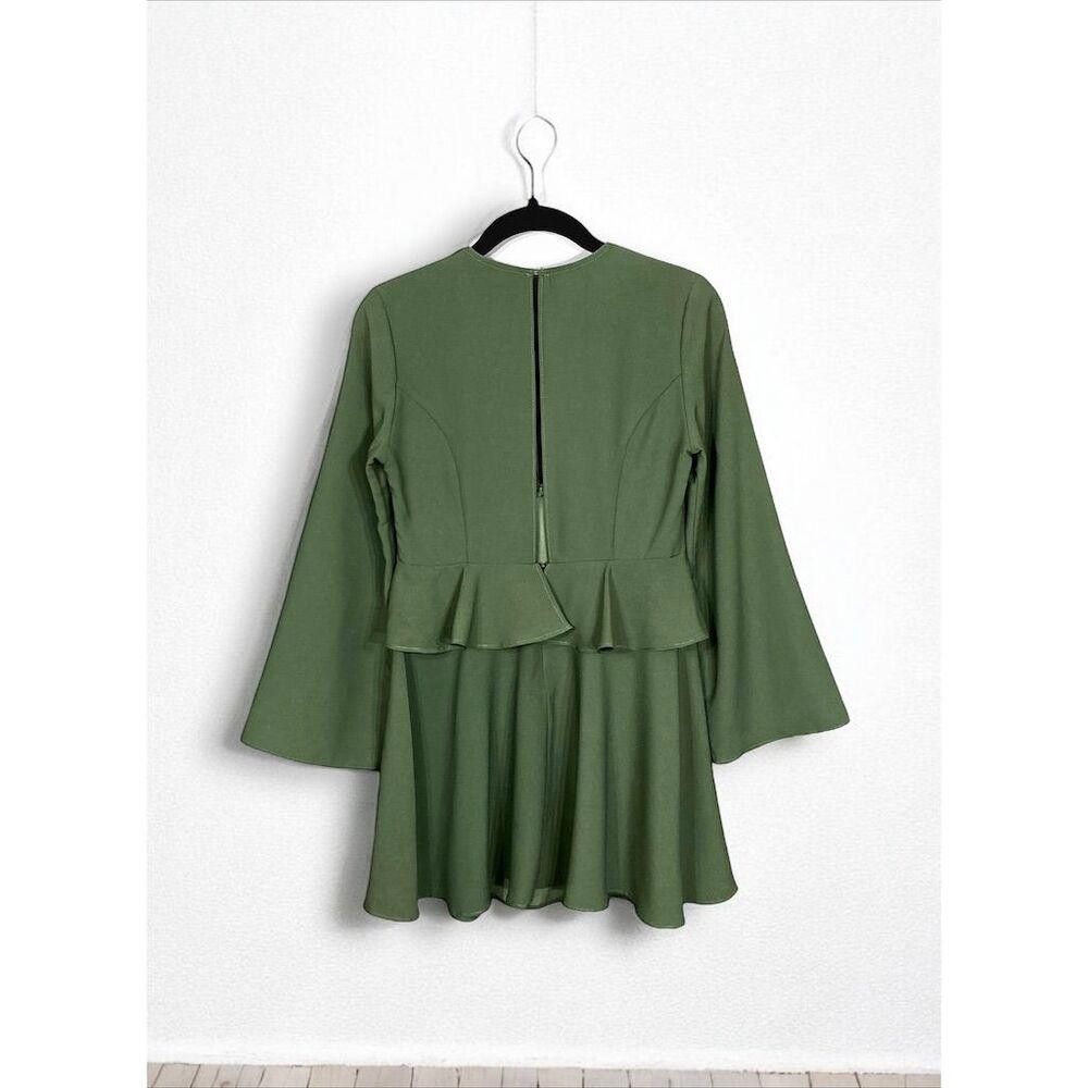 Asos ASOS DESIGN Green Peplum Dress with Bell Sleeves Size XS / US 0-2 / IT 36-38 - 4 Thumbnail