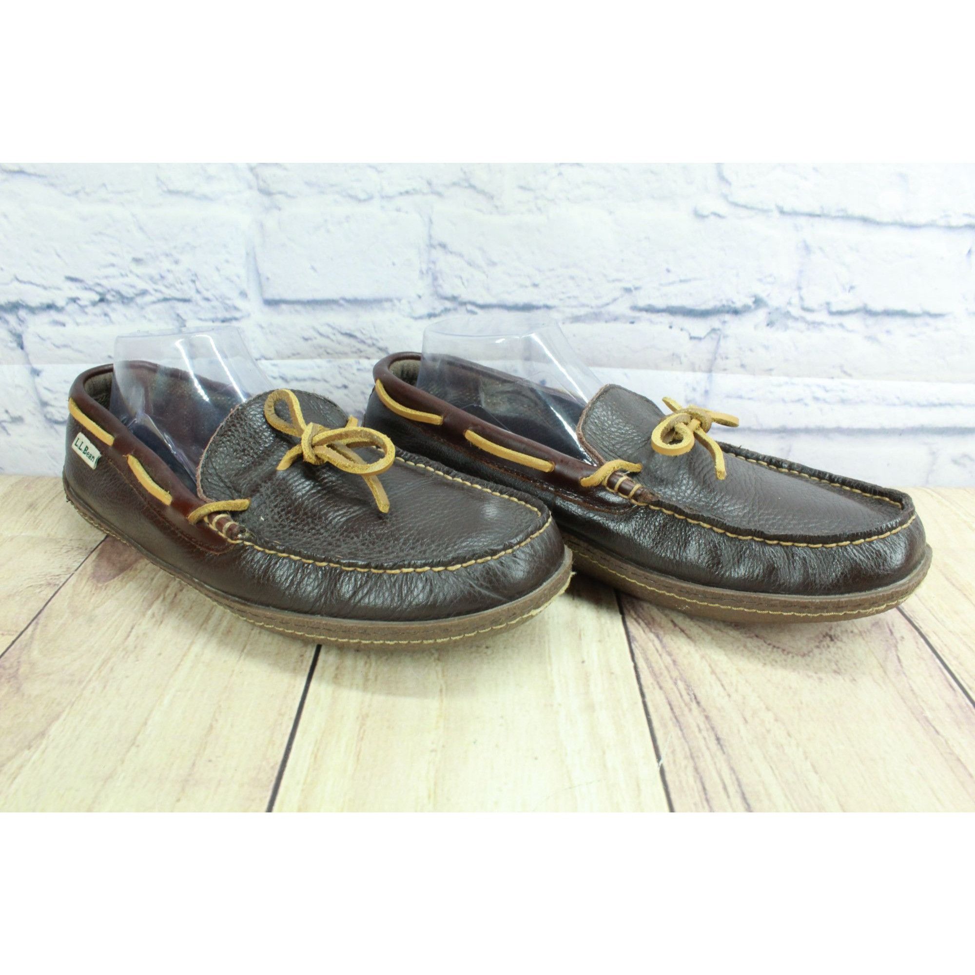 L.L. Bean LL Bean Men's Brown Leather Flannel Lined Slip-on Slippers Size US 10 / EU 43 - 2 Thumbnail