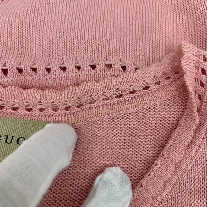 Gucci Gucci Pink cotton V-neck sleeveless hollow knitted dress Size L / US 10 / IT 46 - 8 Thumbnail