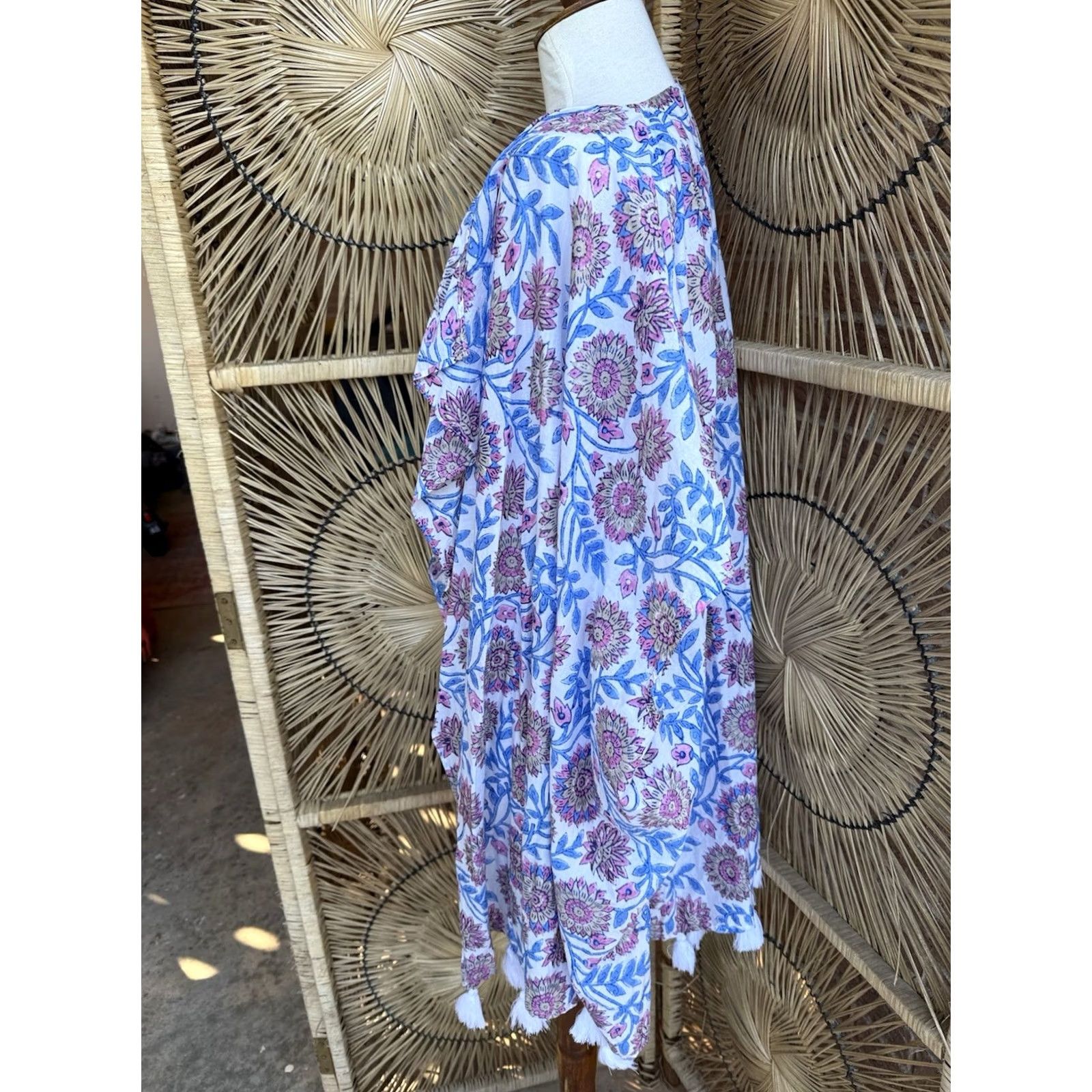 J.Crew J.CREW Boho Kimono Cover Up Floral Beach S/M White 100% Cotton Tassel Trim Open Front Womens Medium Size M / US 6-8 / IT 42-44 - 3 Thumbnail