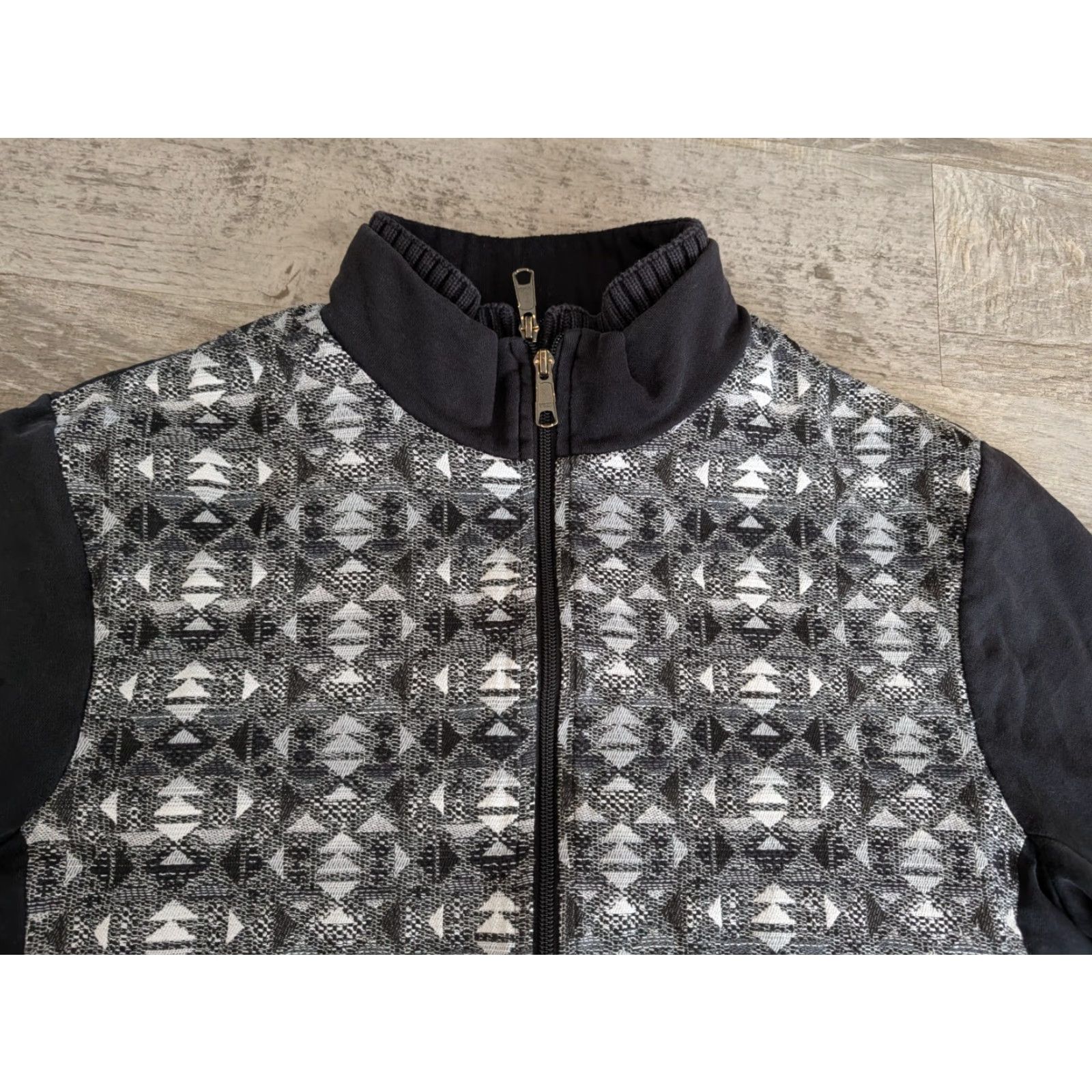 Vintage Ato Berlin Mens Jacket 2XL Dual Layer Full Zip Aztec Laser Black Gray White Stand-Up Collar Slim Regular Size US XXL / EU 58 / 5 - 6 Thumbnail
