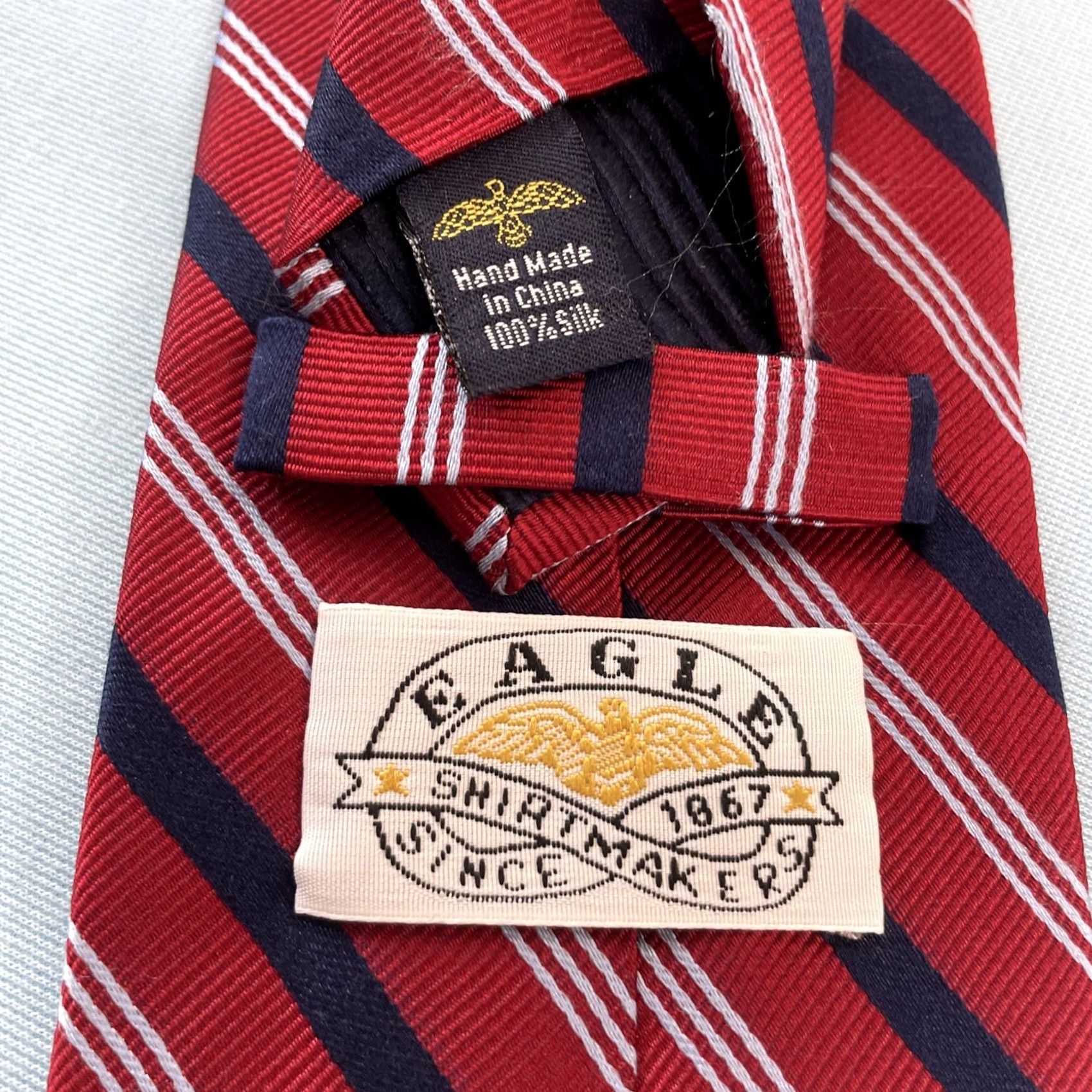Vintage Eagle Silk Neck Tie Repp Striped Red White Blue 3.5x61" Classic Woven Tie Designer Men’s Size ONE SIZE - 5 Thumbnail