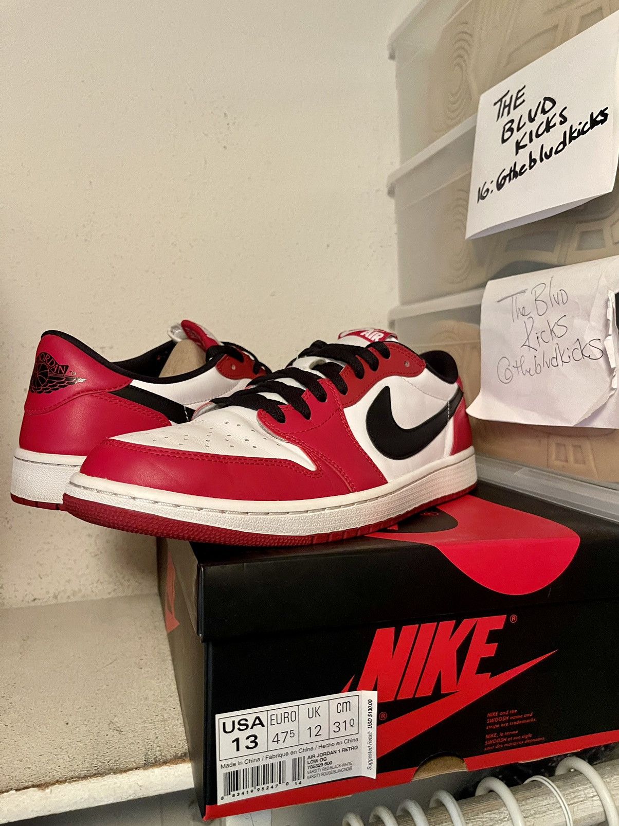 image of 2016 Nike Air Jordan Retro 1 I Low OG Chicago Shoes in Red, Men's (Size 13)